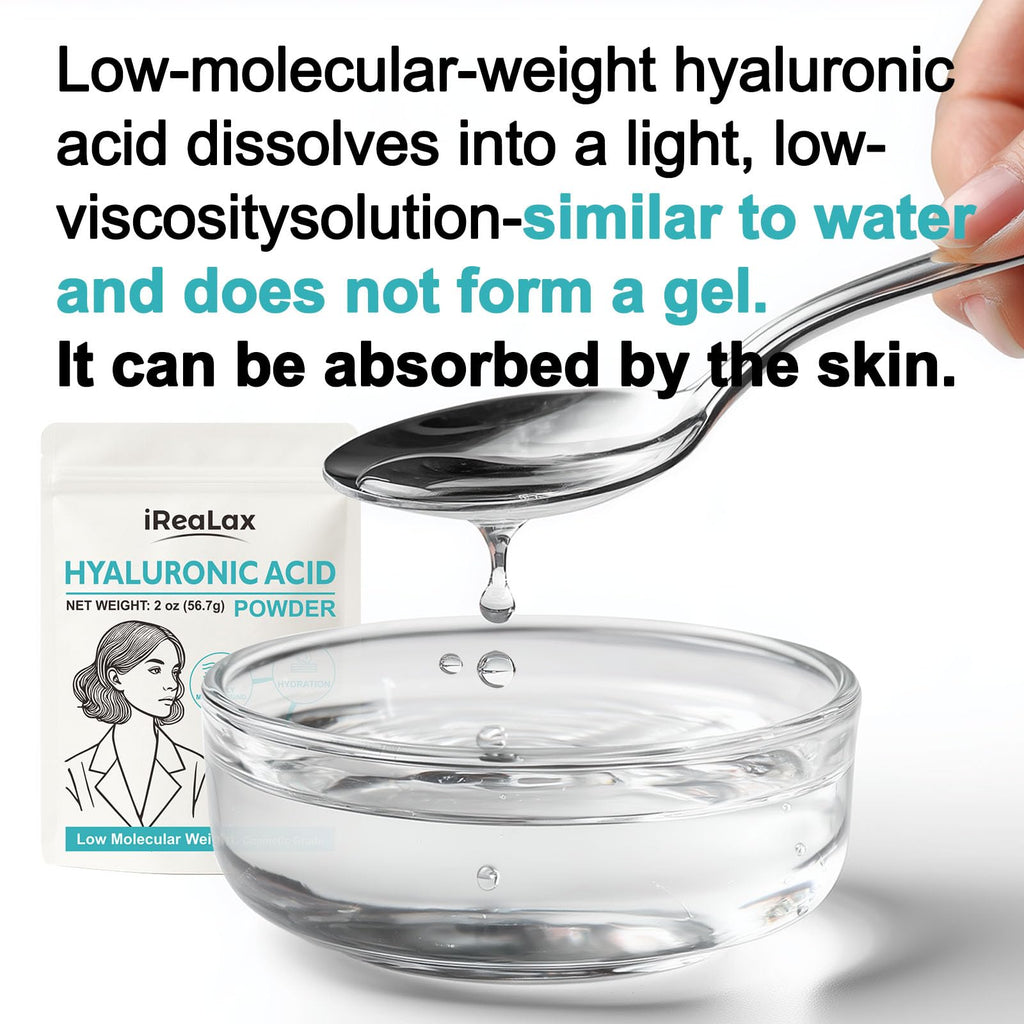 iReaLax Hyaluronic Acid Powder – Low Molecular Weight HA for DIY Serums | 2oz Cosmetic Grade | Sodium Hyaluronate