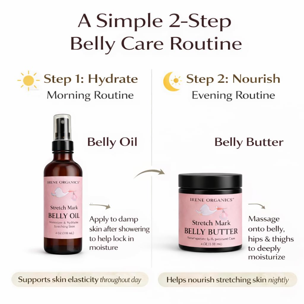 Belly Bundle by Irene Organics – Organic Belly Butter & Oil for Pregnancy