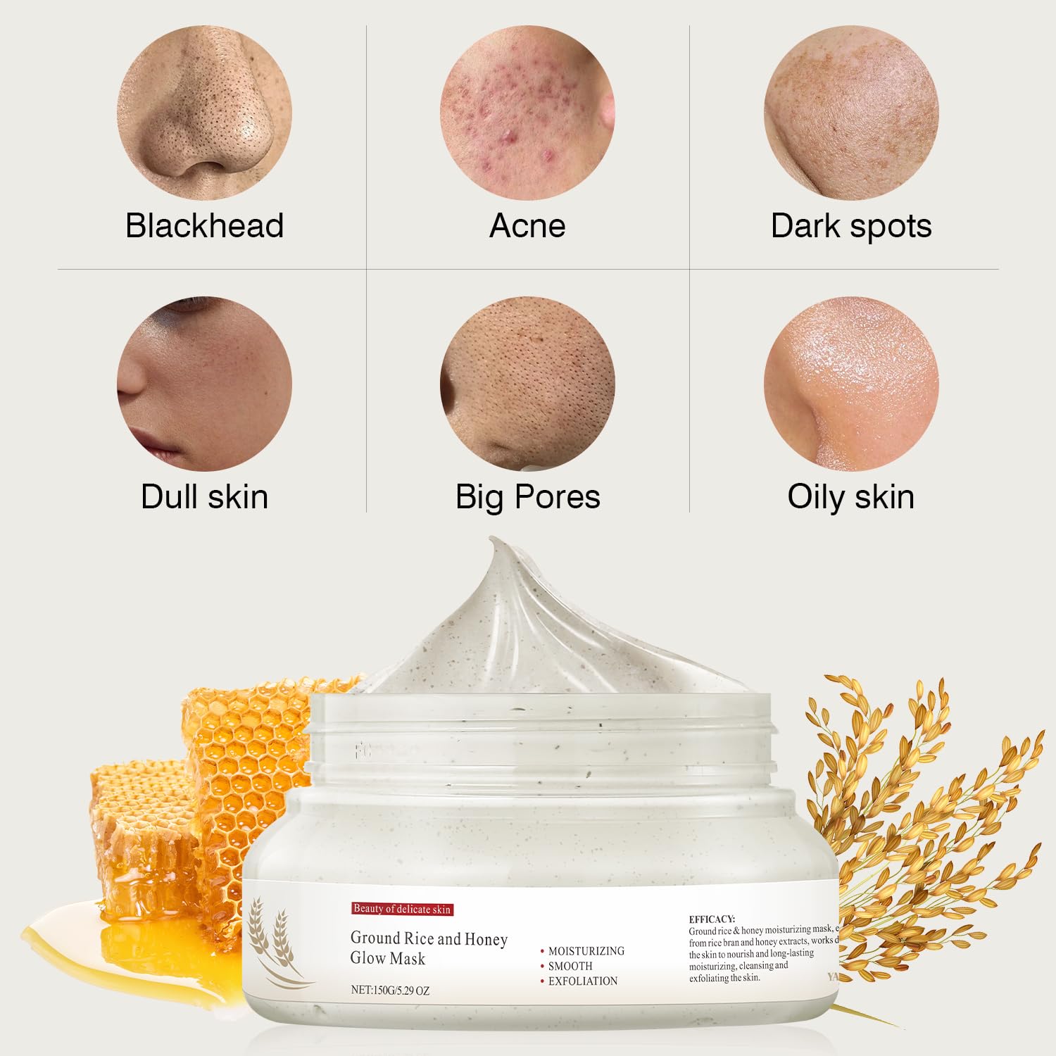 IREV Rice & Honey Glow Mask – Hydrating Clay Mask for Dry Skin, 150g