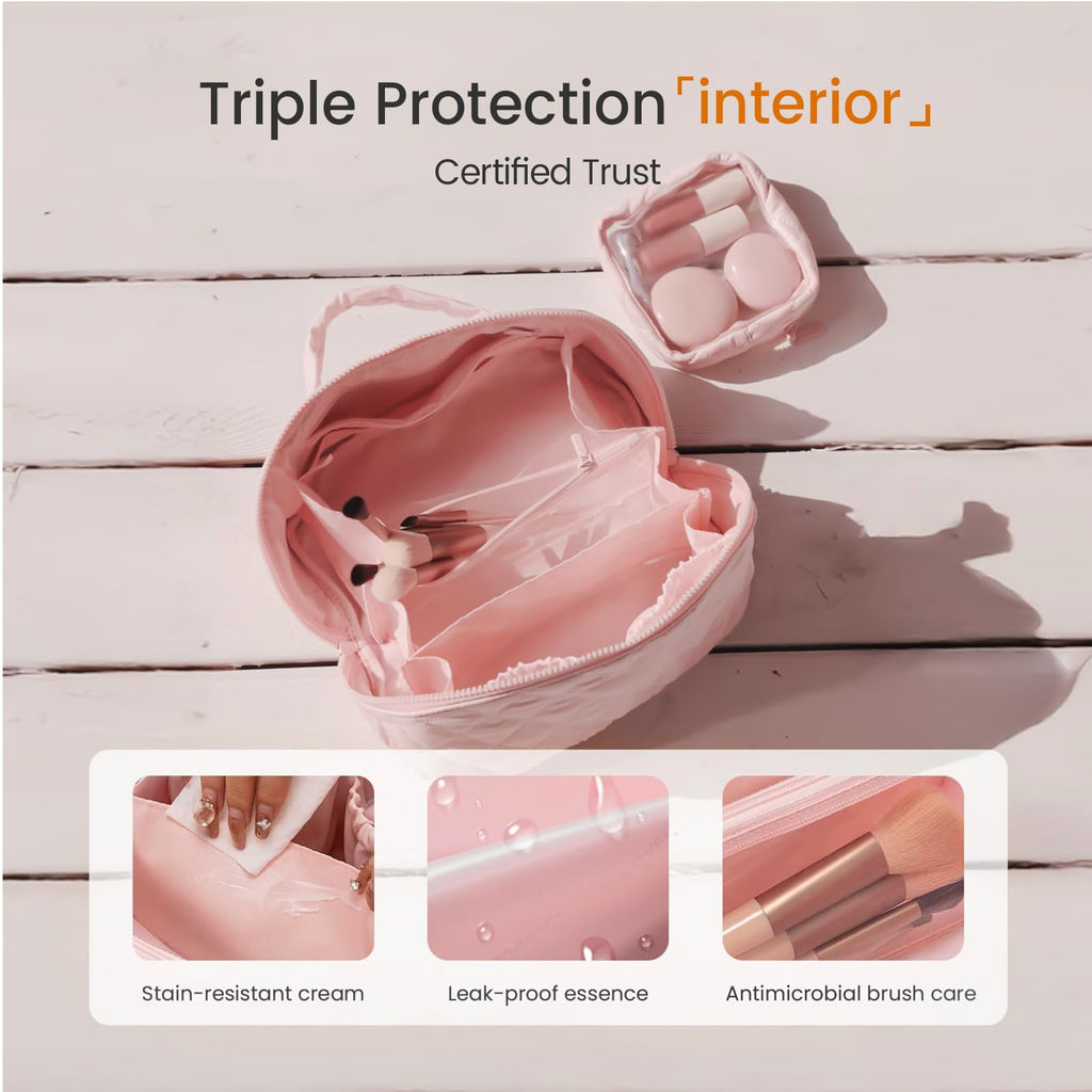 IrisCargo 2026 Travel Makeup Bag — Wide-Open, 180° Lay-Flat, Waterproof Large Cosmetic Case