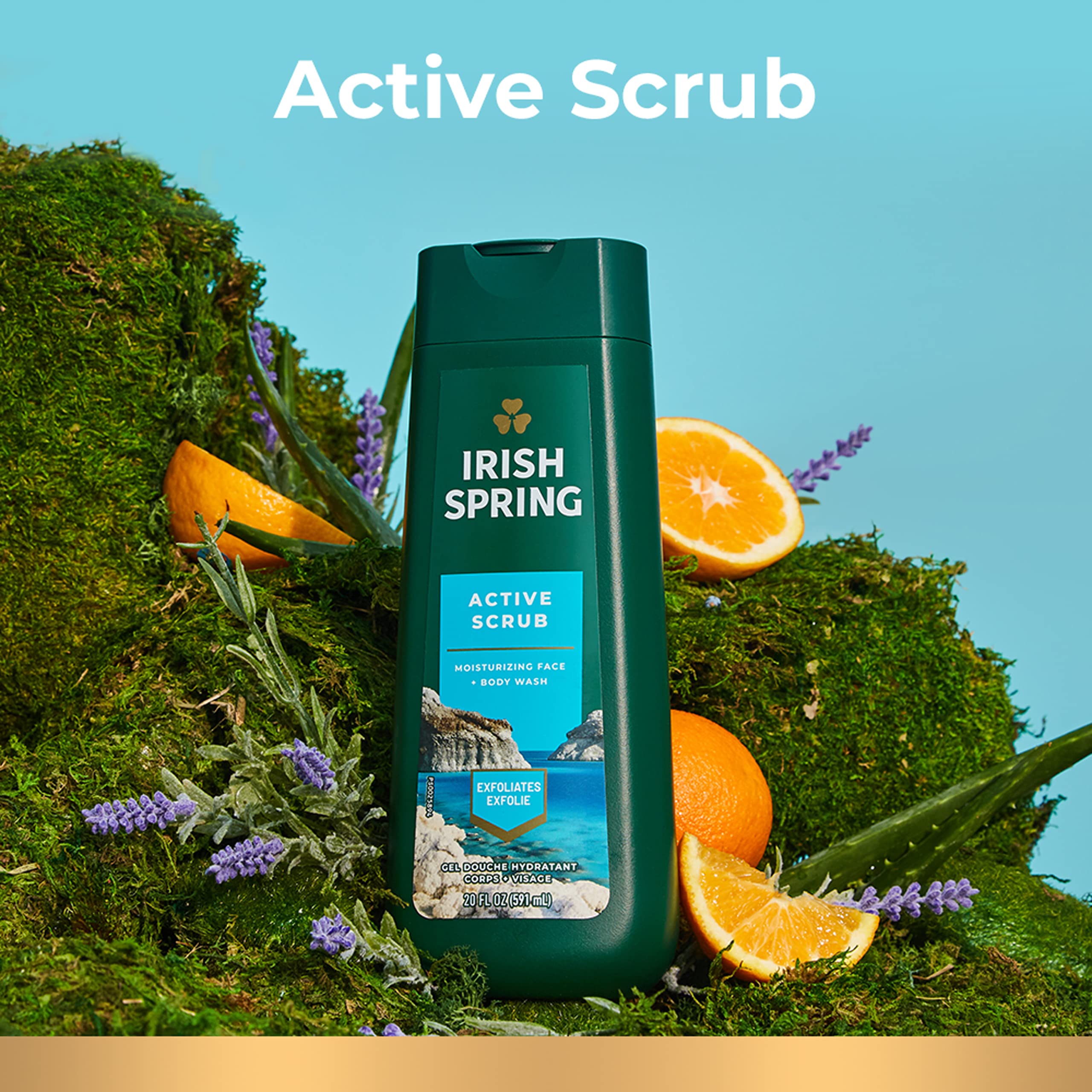 Irish Spring Men’s Body Wash – Active Scrub Exfoliating, 4 x 20 oz