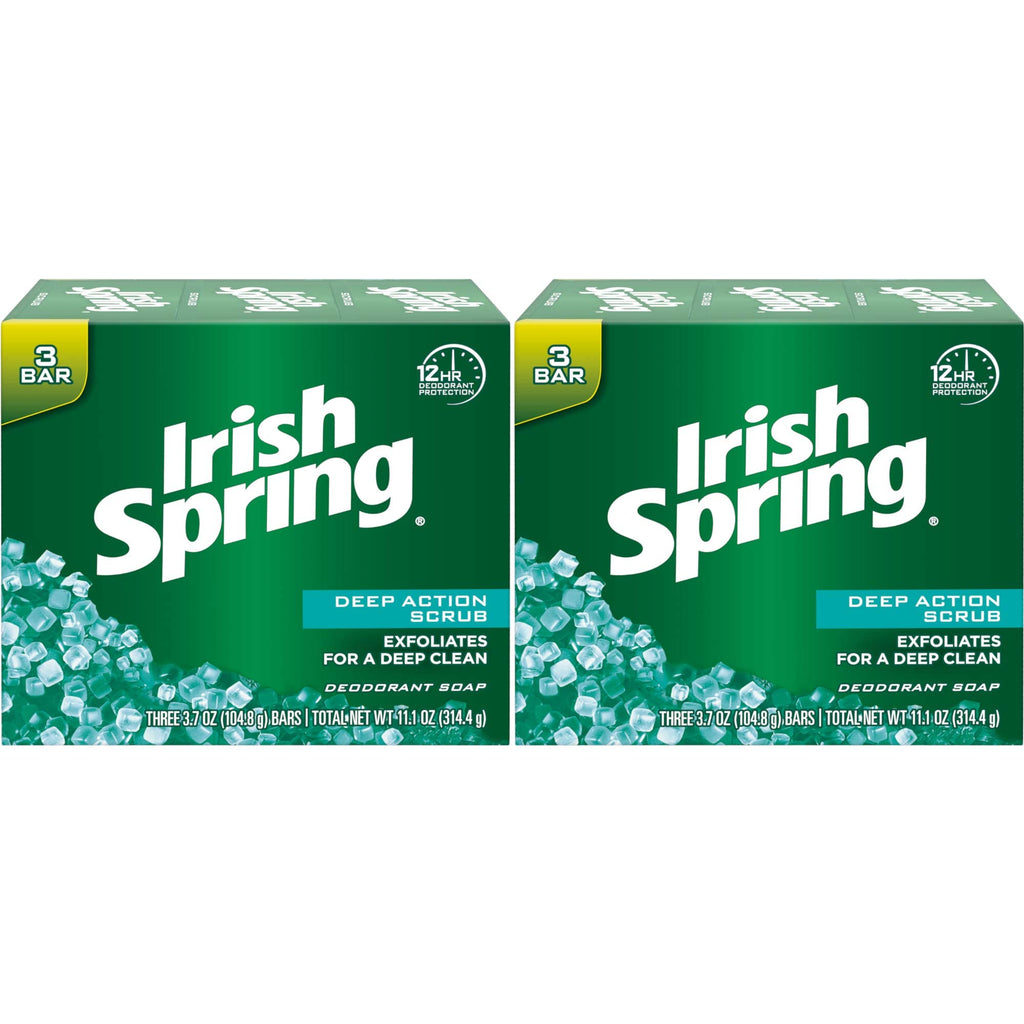 Irish Spring Clean Scrub Deodorant Bar Soap – 3.75 oz, Pack of 2 (3 bars per pack)