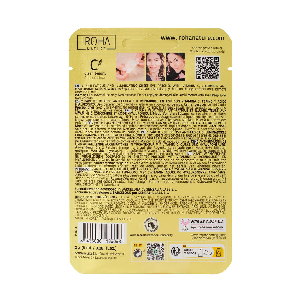 IROHA NATURE Illuminating & Anti-Fatigue Eye Patches – 15 Pairs with Cucumber & Vitamin C