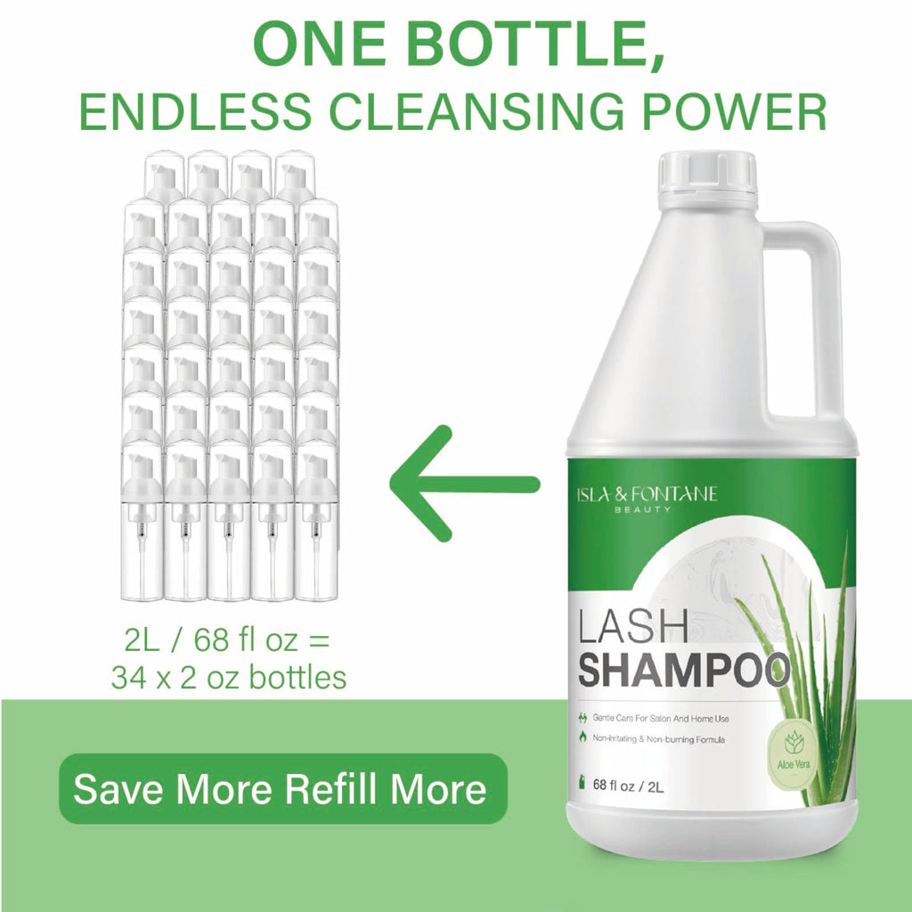 ISLA & FONTANE Lash Shampoo Bulk – 2L (68 fl oz) Gentle Lash Cleanser for Extensions
