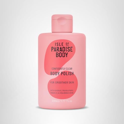 Isle of Paradise Confidently Clear Body Polish – Exfoliating Hydration with Glycolic, Mandelic, Polyglutamic & Hyaluronic Acids | 7.77 fl oz