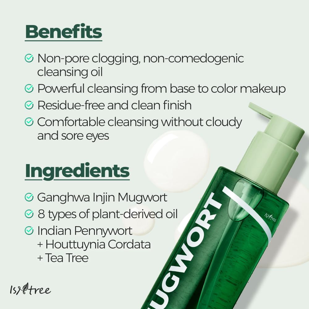 IsNtree Mugwort Calming Deep Cleansing Oil 200ml – Gentle, Non-Greasy Korean Oil Cleanser for Sensitive & Oily Skin