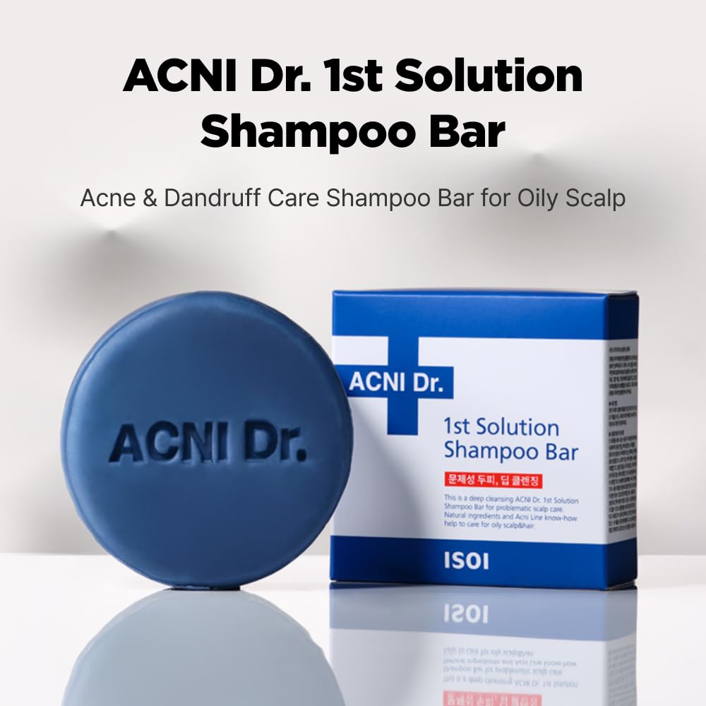 ISOI ACNI Dr. 1st Solution Shampoo Bar – Deep Cleansing for Oily & Acne-Prone Scalp | Plastic-Free Korean Hair Care (4.23 oz)