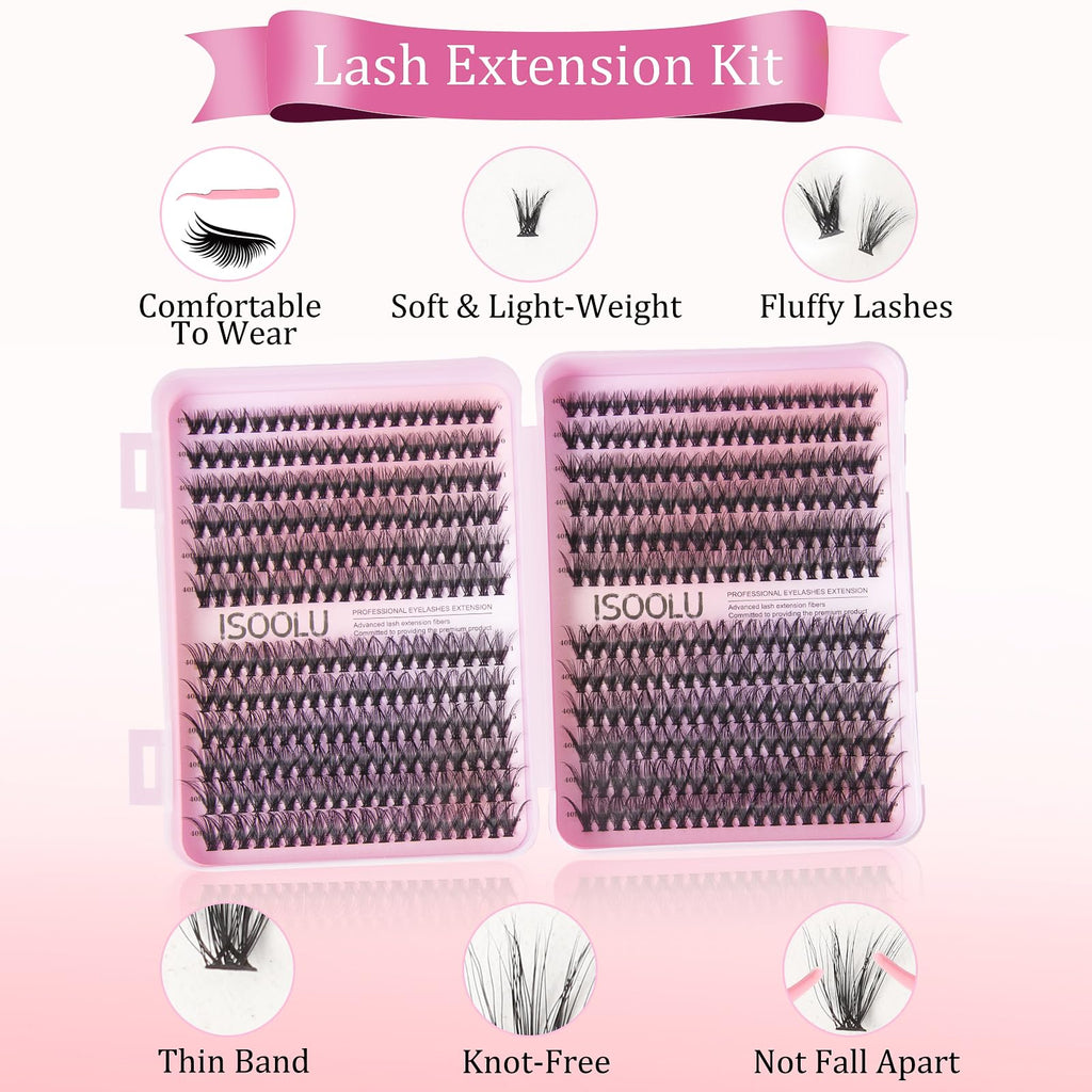 ISOOLU Fairy Lash Clusters Kit – 40D C Curl Wispy Lashes (9–16mm)