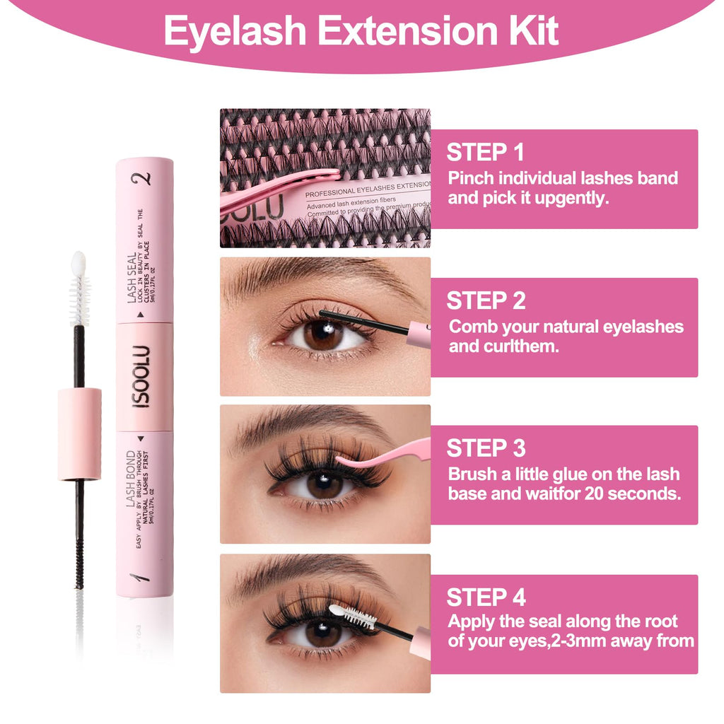 ISOOLU Fairy Lash Clusters Kit – 40D C Curl Wispy Lashes (9–16mm)