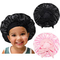Isshin Beauty Satin Silk Bonnet for Kids – 2 Pack, Elastic Tie Band, No-Slip Fit (Black & Pink)