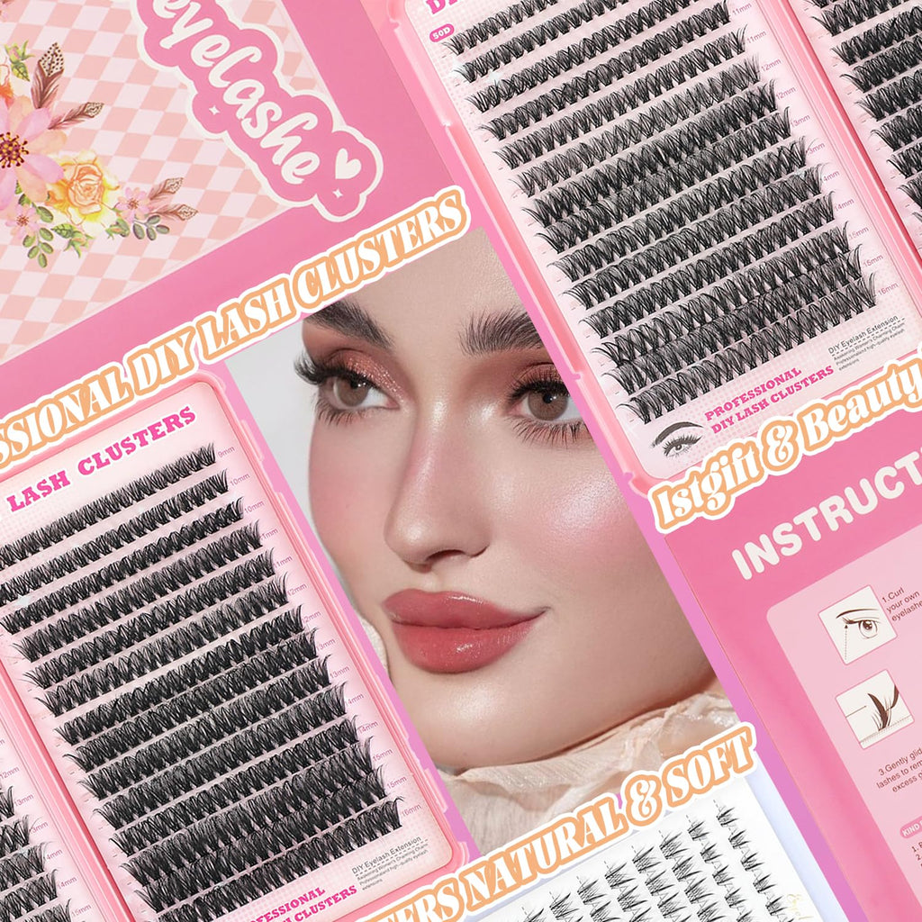 ISTGIFT Lash Clusters Kit | 560 Pcs 9-16mm D Curl Fluffy Wispy Extensions
