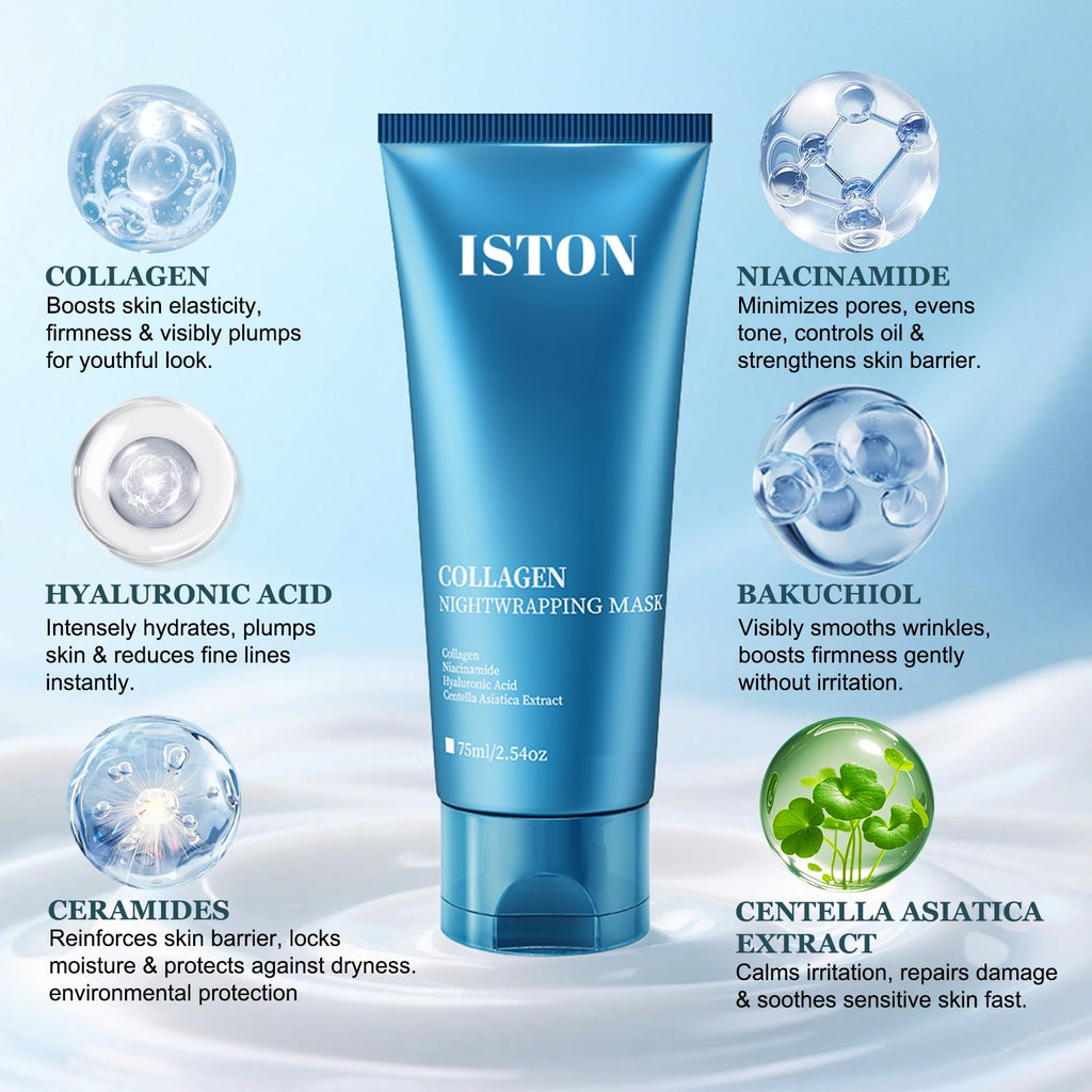ISTON Collagen Night Wrapping Mask for Glass Skin – Elasticity & Hydration Boost | Easy Peel-Off Facial Mask