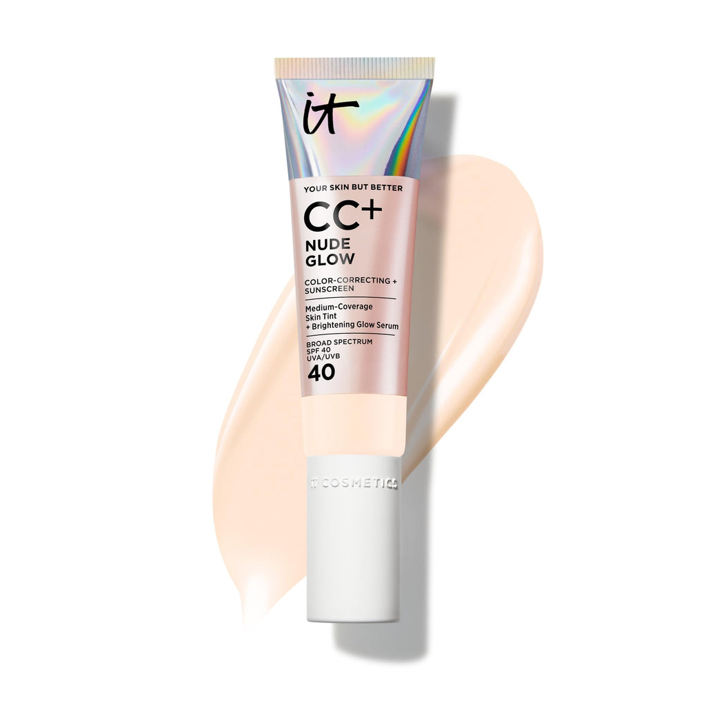 IT Cosmetics CC+ Nude Glow (Fair Porcelain) – Medium Coverage Foundation with SPF 40, Brightening Serum