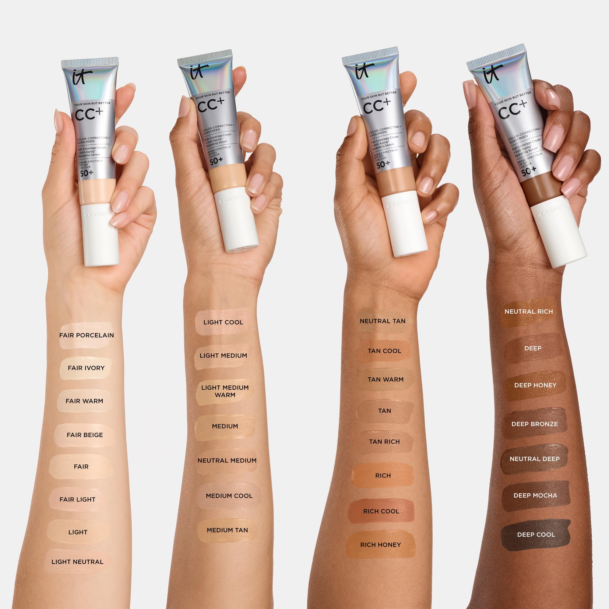 IT Cosmetics CC+ Cream Fair Warm – Full Coverage Foundation with SPF 50+