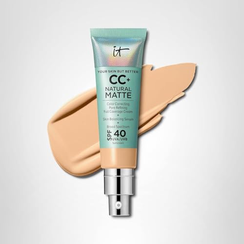 IT Cosmetics CC+ Cream Natural Matte SPF 40 – Poreless Full Coverage Foundation (Light Medium Warm)