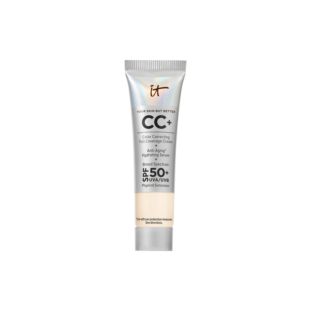 IT Cosmetics CC+ Cream Travel (Fair) — Full Coverage Foundation with SPF 50+, Hydration with Hyaluronic Acid & Peptides