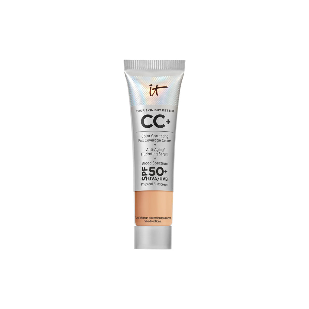 IT Cosmetics CC+ Cream Travel (Neutral Medium) – SPF 50+ Full-Coverage Foundation + Anti-Aging Hydrating Serum | Hyaluronic Acid + Peptides | 0.4 fl oz