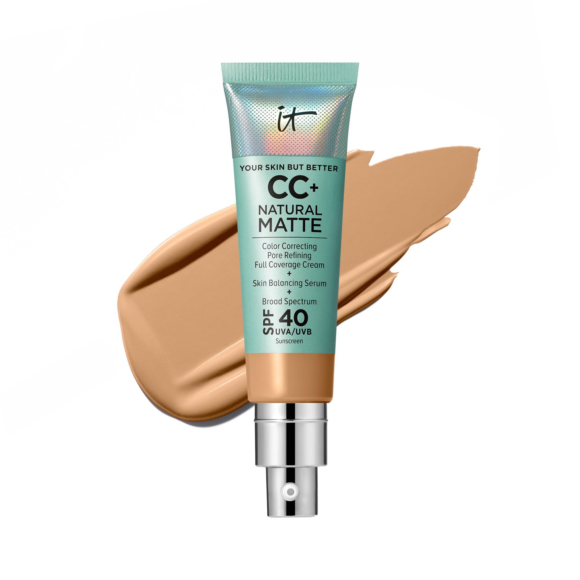 IT Cosmetics CC+ Cream Natural Matte Tan Warm SPF 40 | Poreless Full-Coverage Foundation