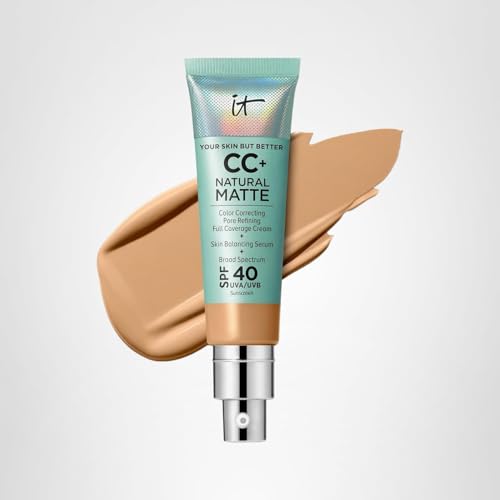 IT Cosmetics CC+ Cream Natural Matte Tan Warm SPF 40 | Poreless Full-Coverage Foundation