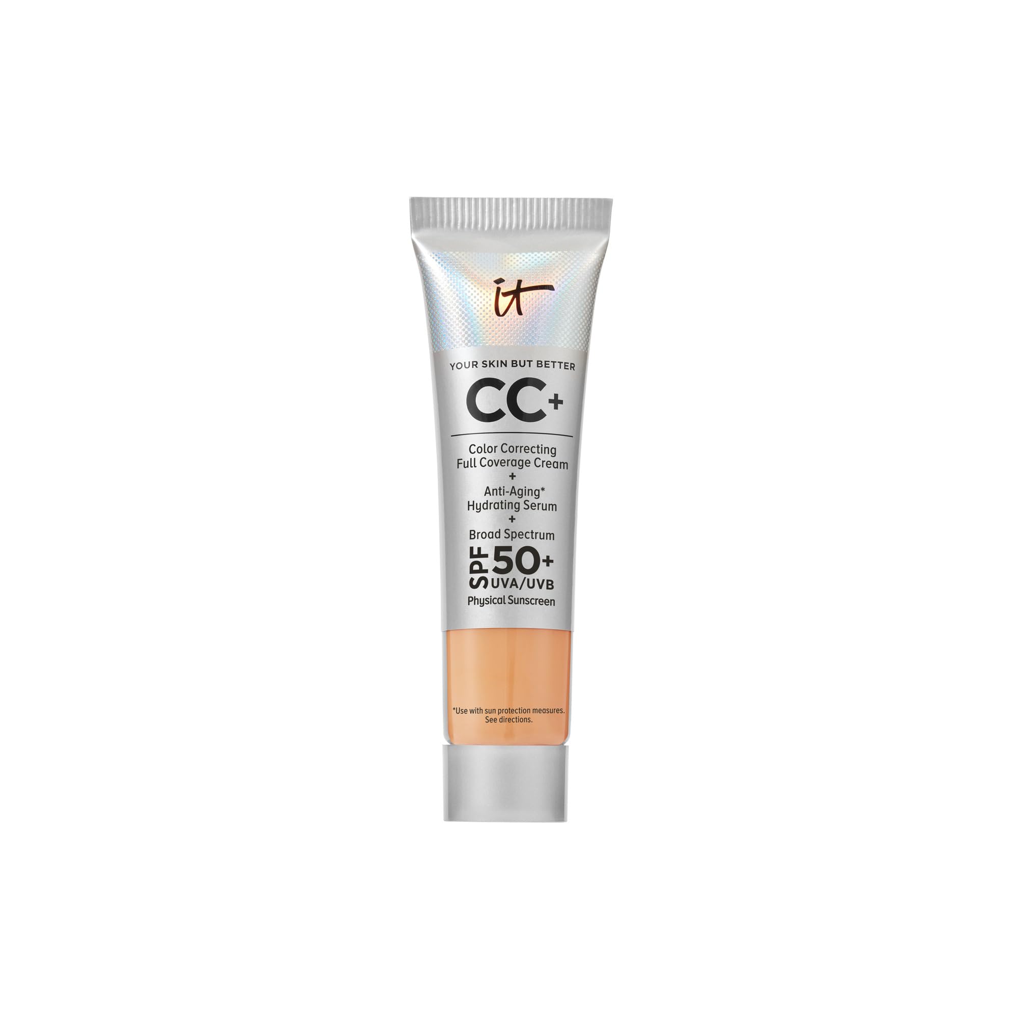 IT Cosmetics CC+ Cream Travel (Neutral Tan) – SPF 50+ Full Coverage Foundation + Hydration Serum, 0.4 fl oz