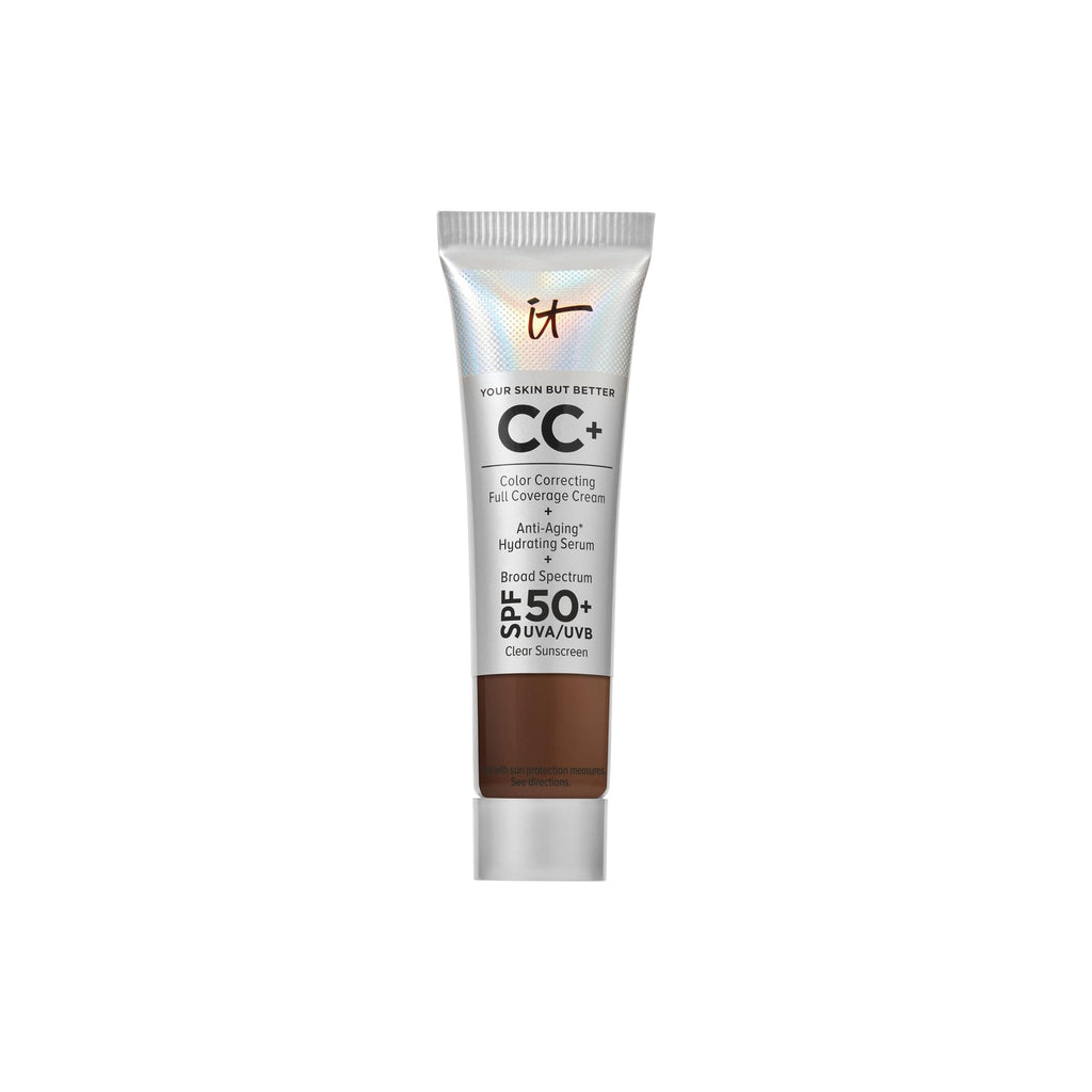 IT Cosmetics CC+ Cream Travel (Neutral Deep) – SPF 50+ Full-Coverage Foundation, Anti-Aging Serum, 0.4 fl oz