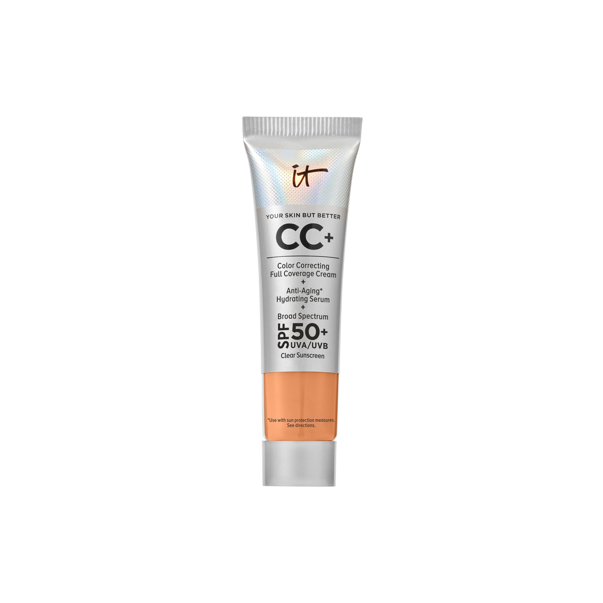 IT Cosmetics CC+ Cream Travel Tan Cool – Full Coverage SPF 50+ Foundation + Hydrating Serum (0.4 oz)