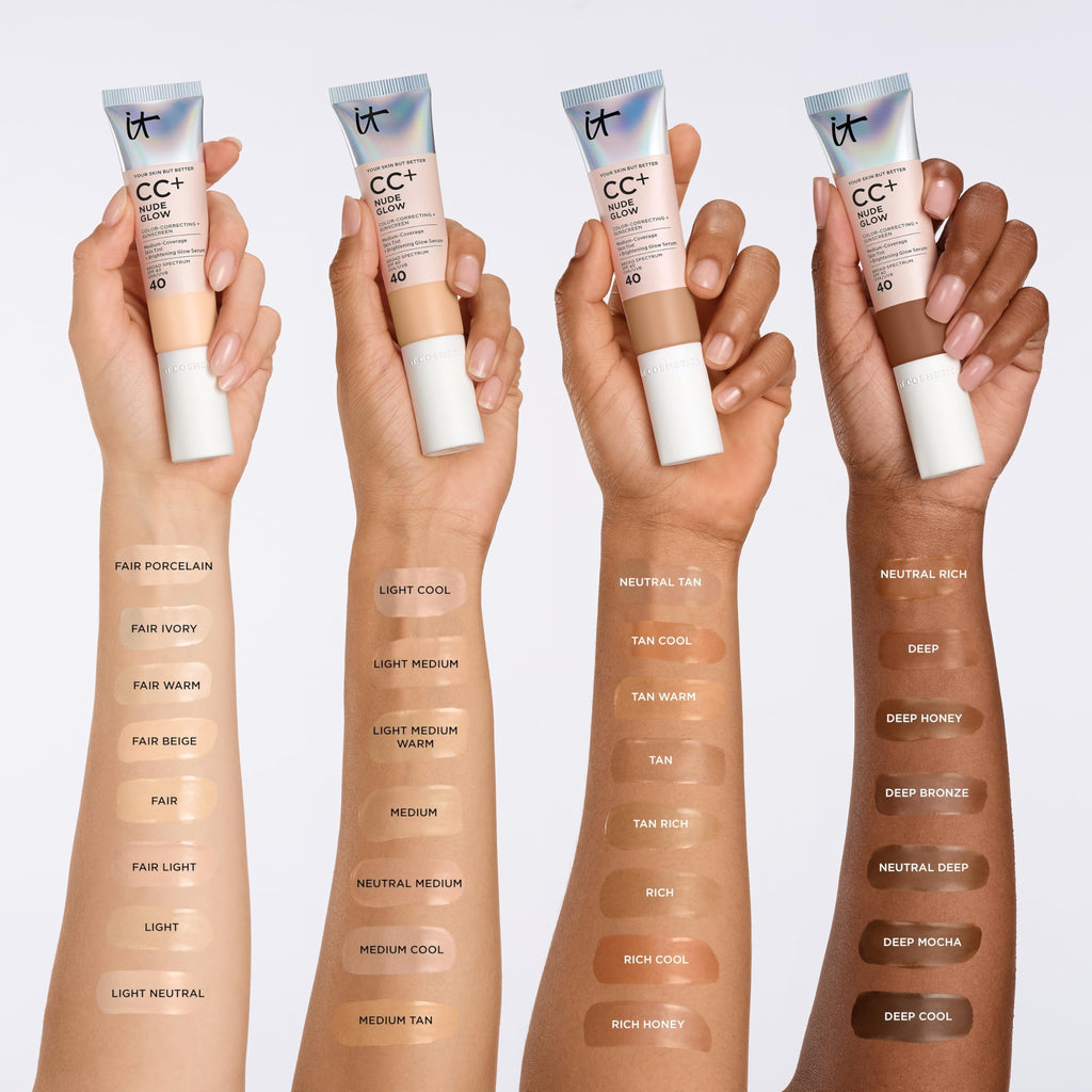 IT Cosmetics CC+ Nude Glow Fair Ivory — SPF 40 Medium Coverage Skin Tint with 2% Niacinamide + Hyaluronic Acid