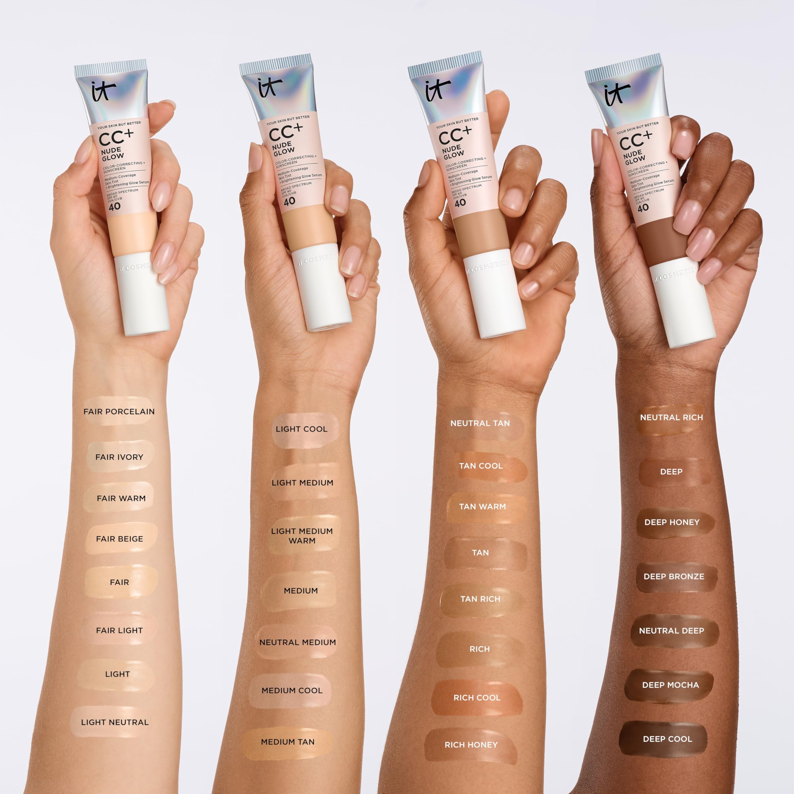 IT Cosmetics CC+ Nude Glow (Neutral Medium) – Medium Coverage Foundation with SPF 40 & Brightening Serum