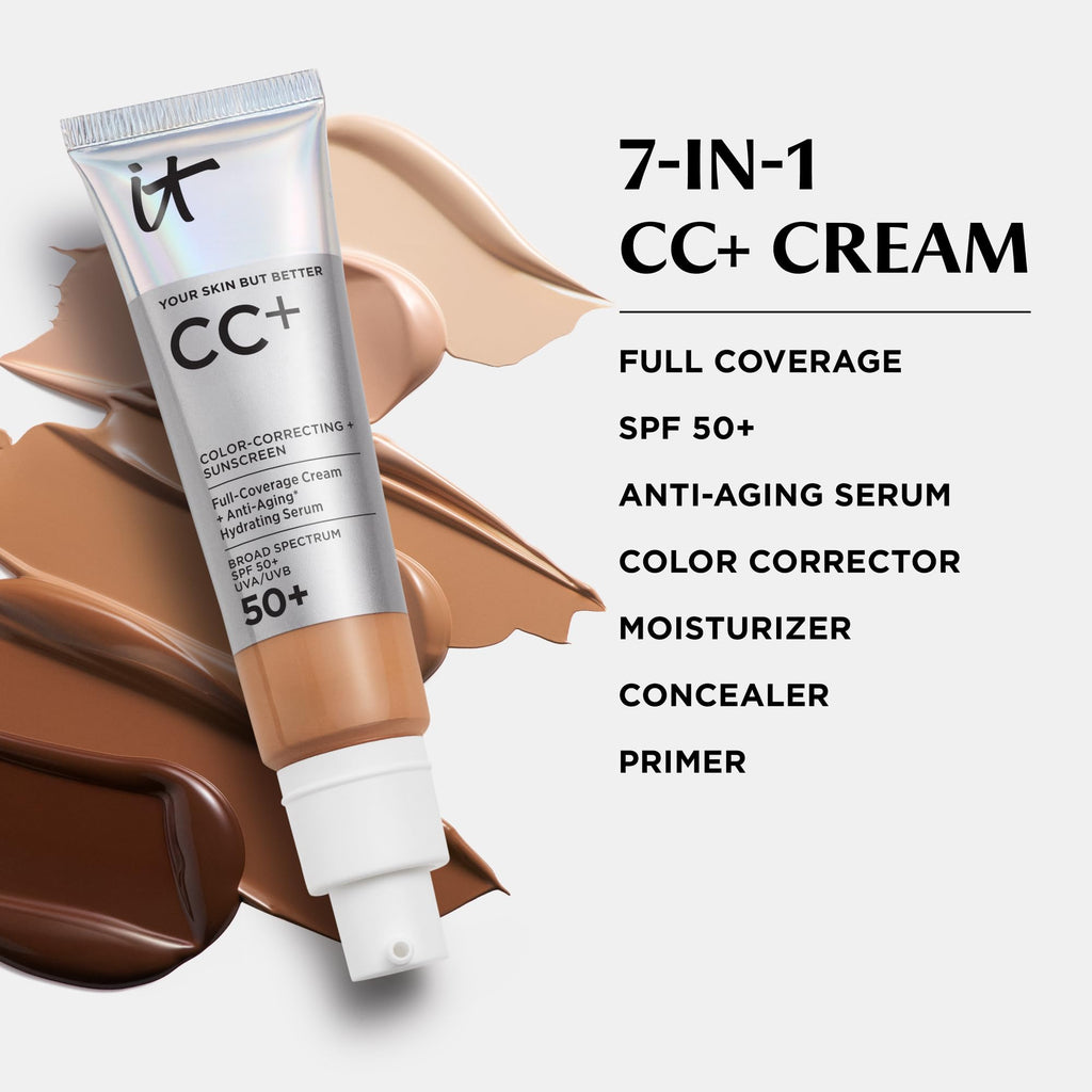 IT Cosmetics CC+ Cream Tan Warm – Full Coverage Foundation with SPF 50+