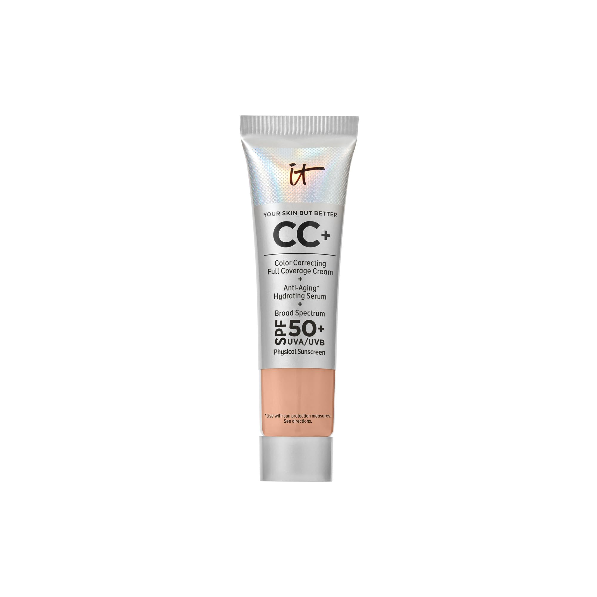 IT Cosmetics CC+ Cream Travel (Medium Cool) – SPF 50+ Full Coverage Foundation with Anti-Aging Serum | 0.4 fl oz