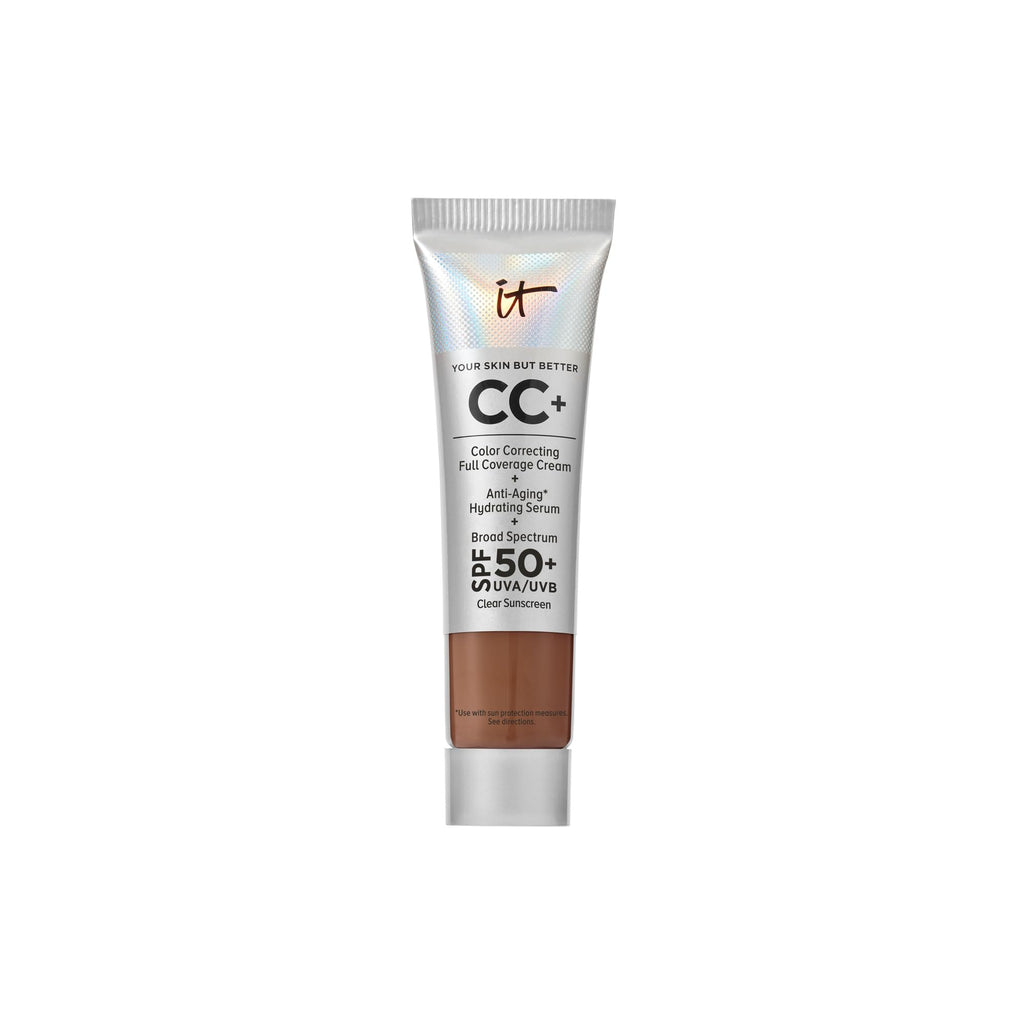 IT Cosmetics CC+ Cream Travel (Deep Honey) – Full-Coverage SPF 50+ Foundation with Hydrating Serum