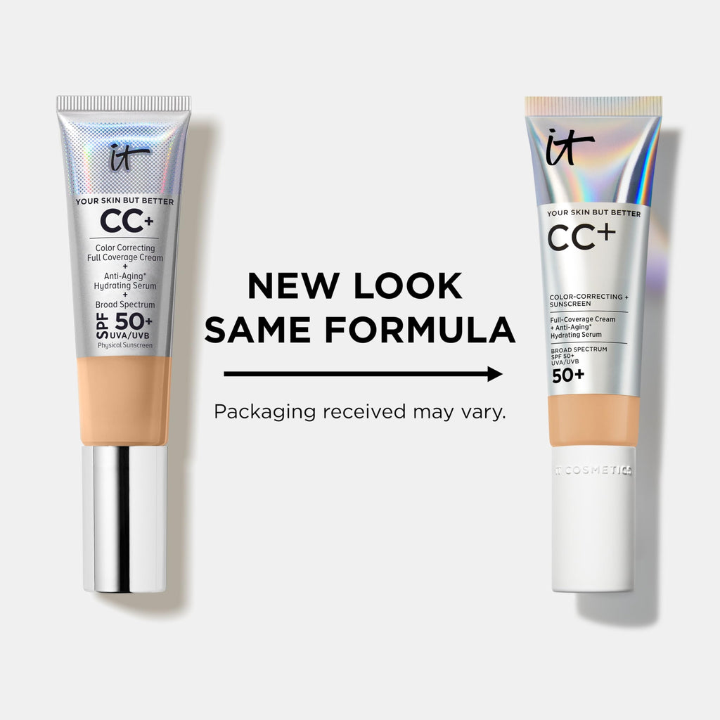 IT Cosmetics CC+ Cream Travel (Deep Honey) – Full-Coverage SPF 50+ Foundation with Hydrating Serum