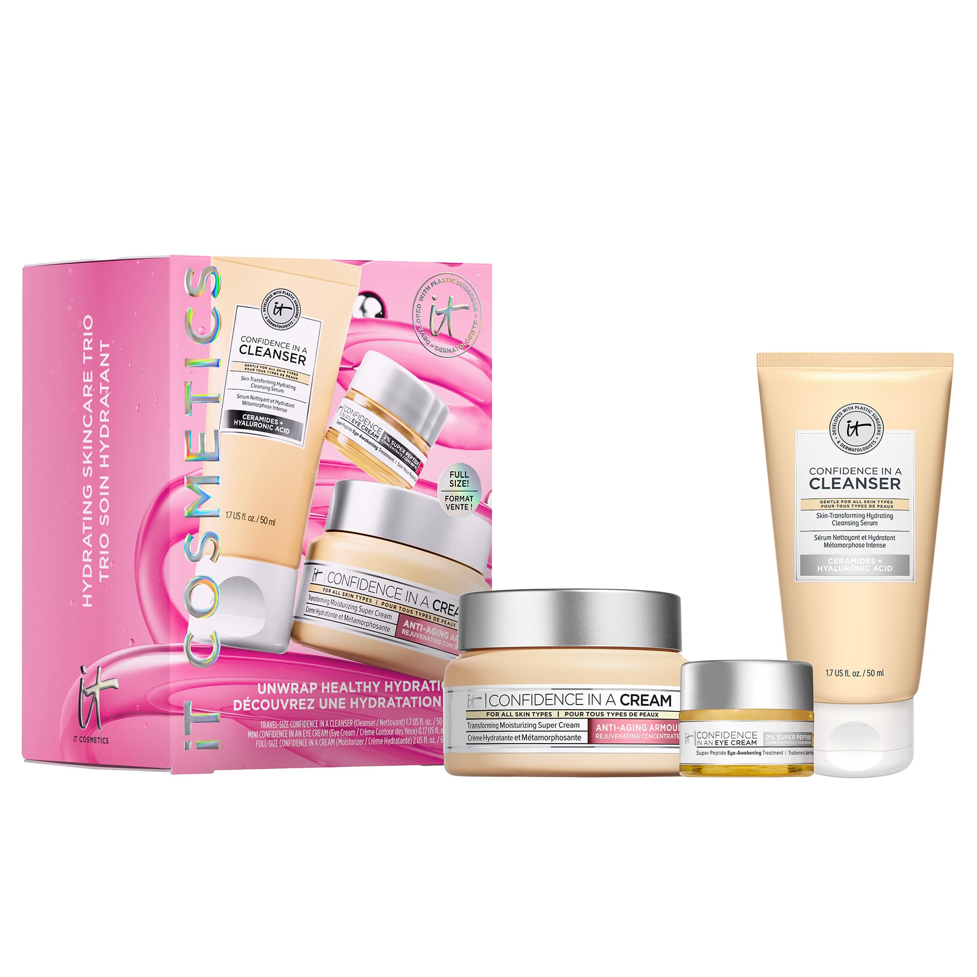 IT Cosmetics Unwrap Healthy Hydration 3-Piece Gift Set — Confidence in a Cream, Cleanser & Eye Cream