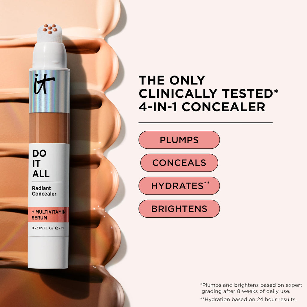 IT Cosmetics Do It All Radiant Concealer – Hydrate, Brighten, Creaseless Medium Coverage (Tan Cool) – 0.2 fl oz