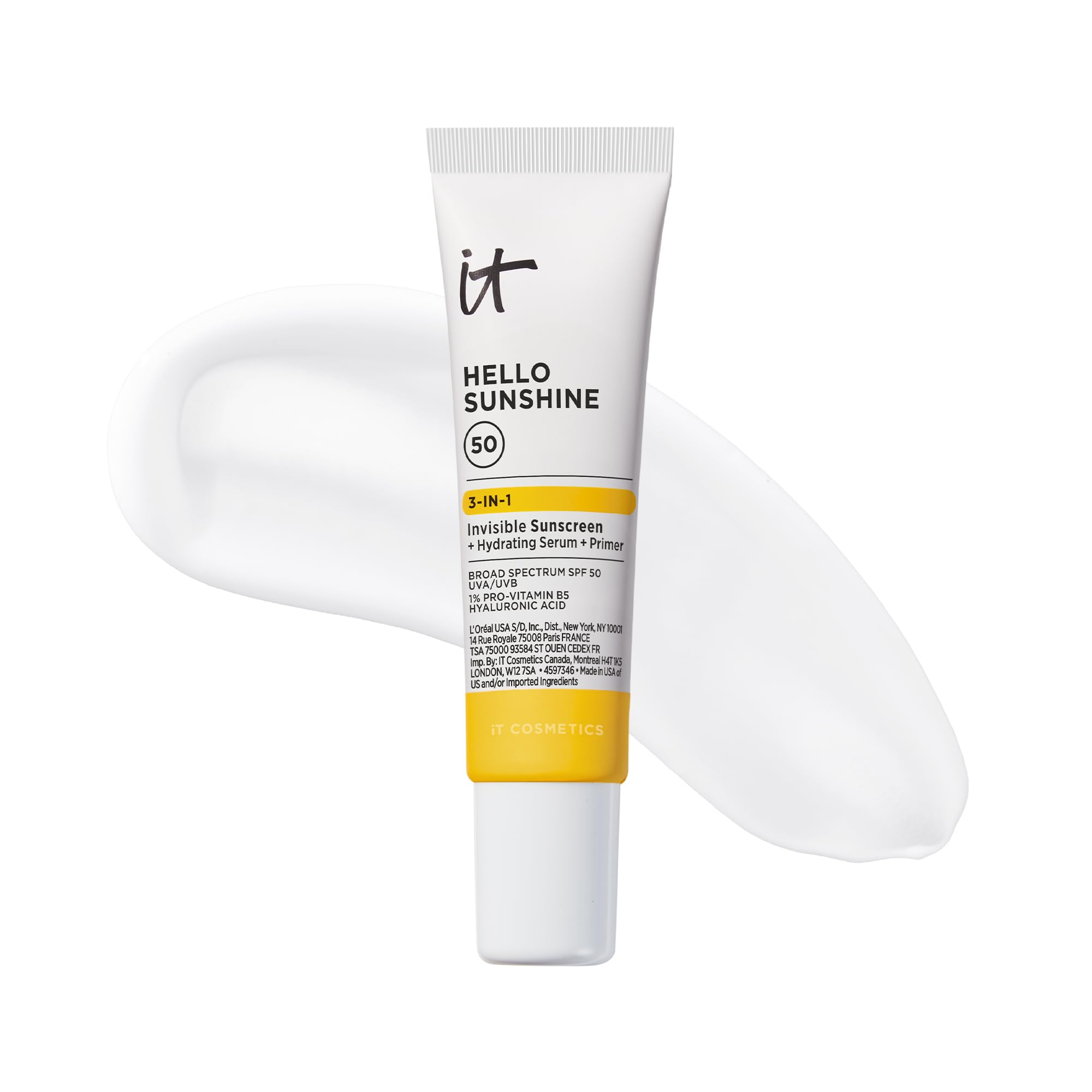 IT Cosmetics Hello Sunshine Invisible Sunscreen SPF 50 — 3-in-1 Hydration, Primer & Clear SPF