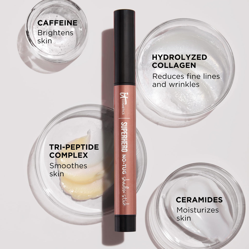 IT Cosmetics Superhero No-Tug Waterproof Shadow Stick – Super Slate (Metallic Pewter) | Built-In Primer, Long-Wear