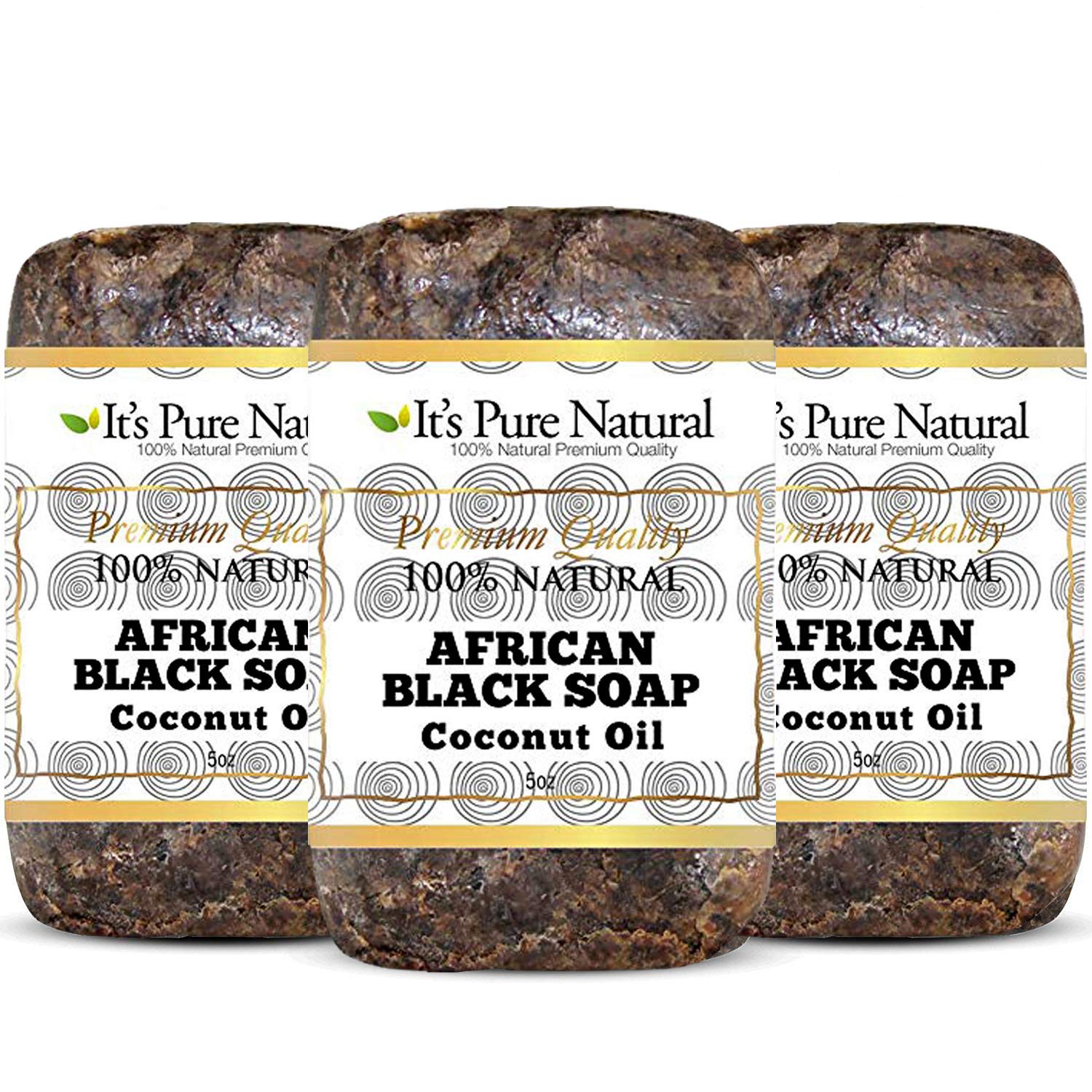 It's Pure Natural African Black Soap Bars with Coconut Oil – Pack of 3, Organic Raw Soap for Face & Body (Made in Ghana)