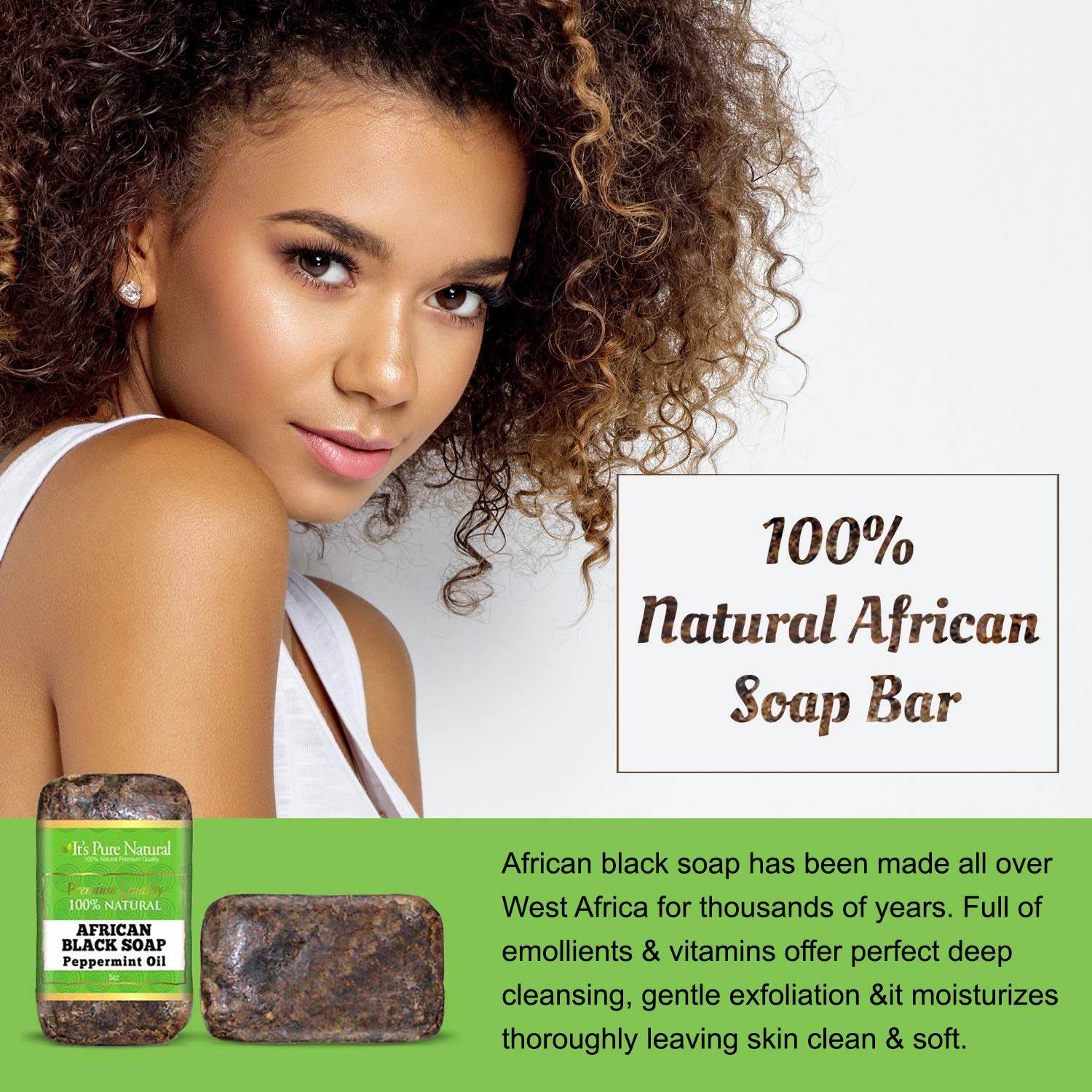 It's Pure Natural African Black Soap Bars with Peppermint Oil (Pack of 3) – Organic Raw Soap for Face & Body