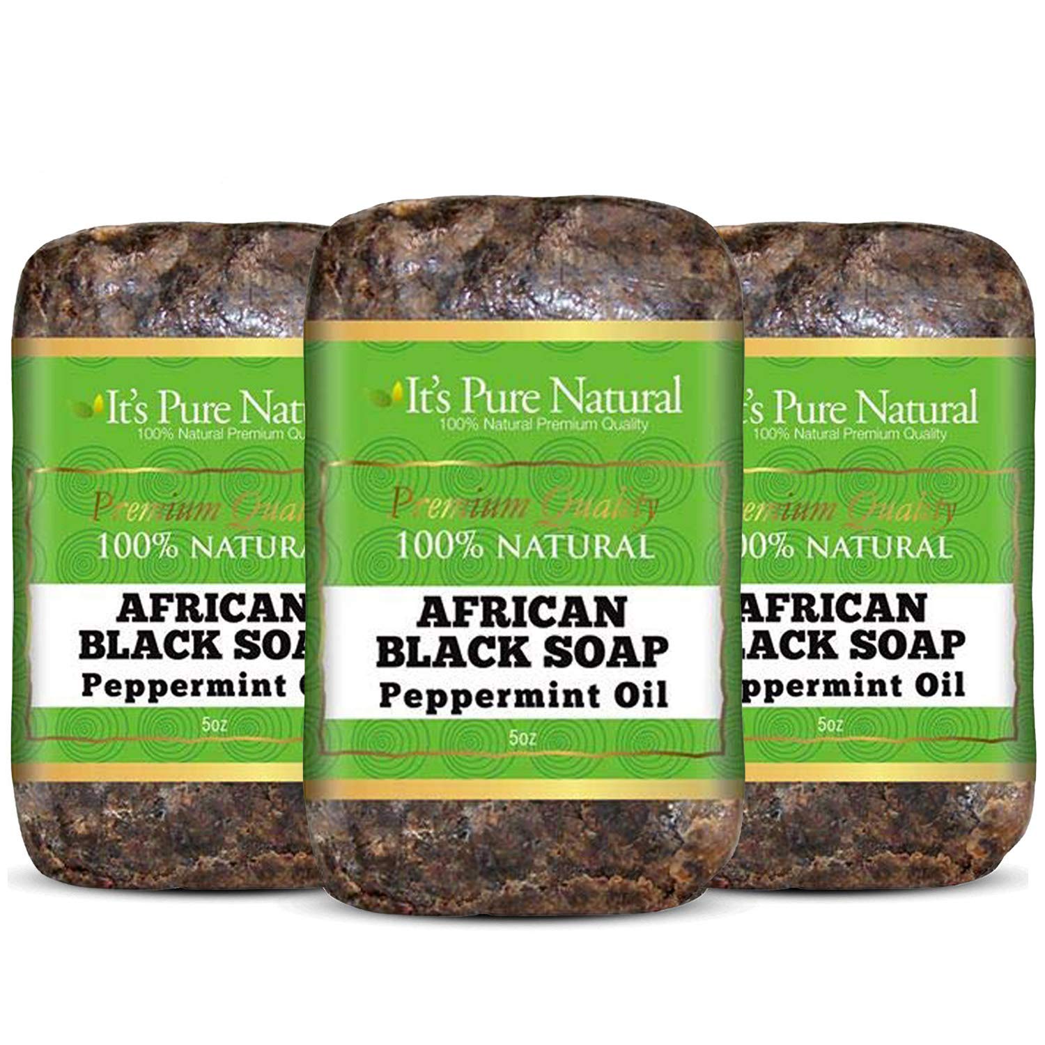 It's Pure Natural African Black Soap Bars with Peppermint Oil (Pack of 3) – Organic Raw Soap for Face & Body