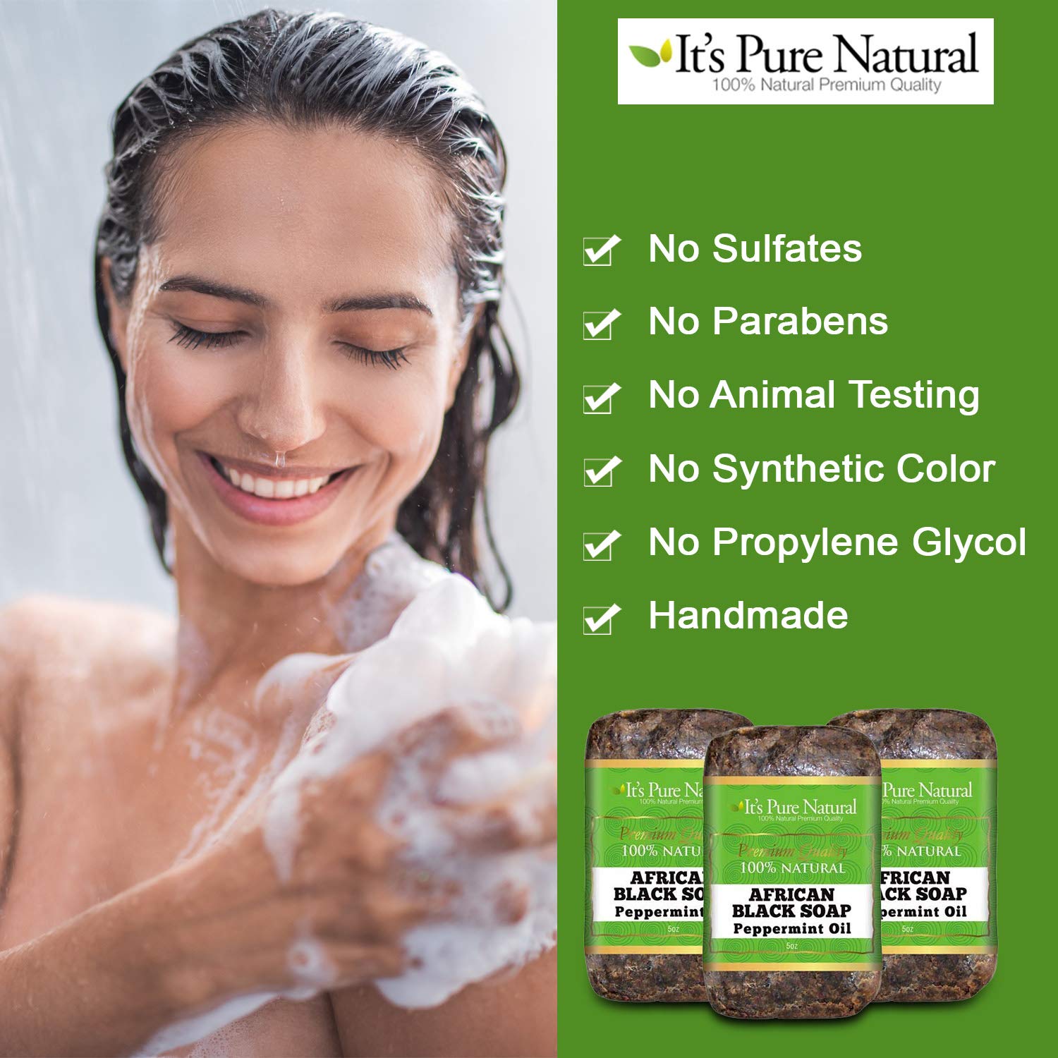 It's Pure Natural African Black Soap Bars with Peppermint Oil (Pack of 3) – Organic Raw Soap for Face & Body
