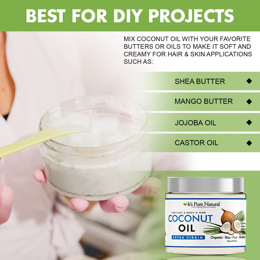 It's Pure Natural Extra Virgin Coconut Oil (16 oz) – Skin, Hair, Cuticles & Massage