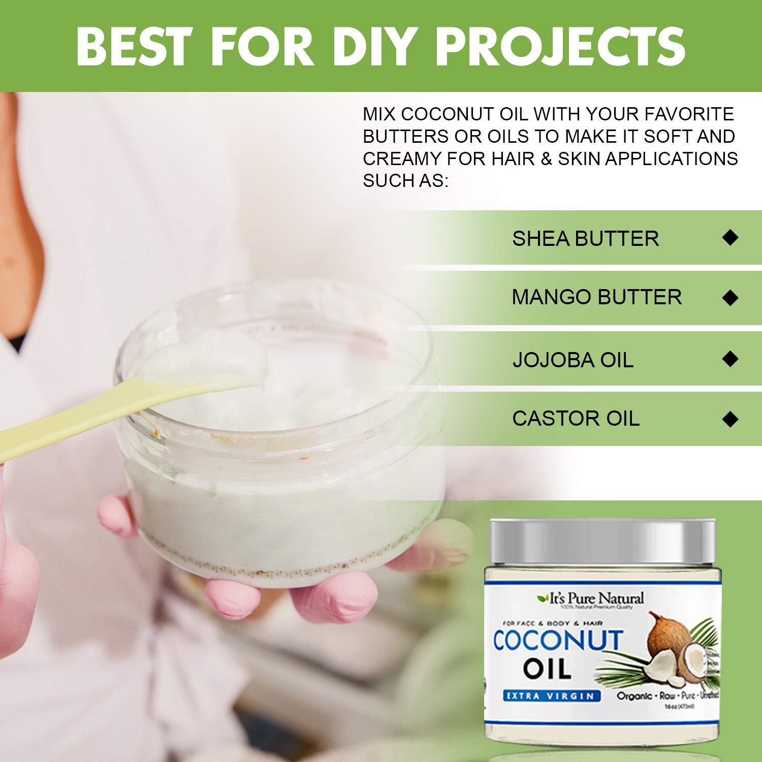 It's Pure Natural Extra Virgin Coconut Oil (16 oz) – Skin, Hair, Cuticles & Massage