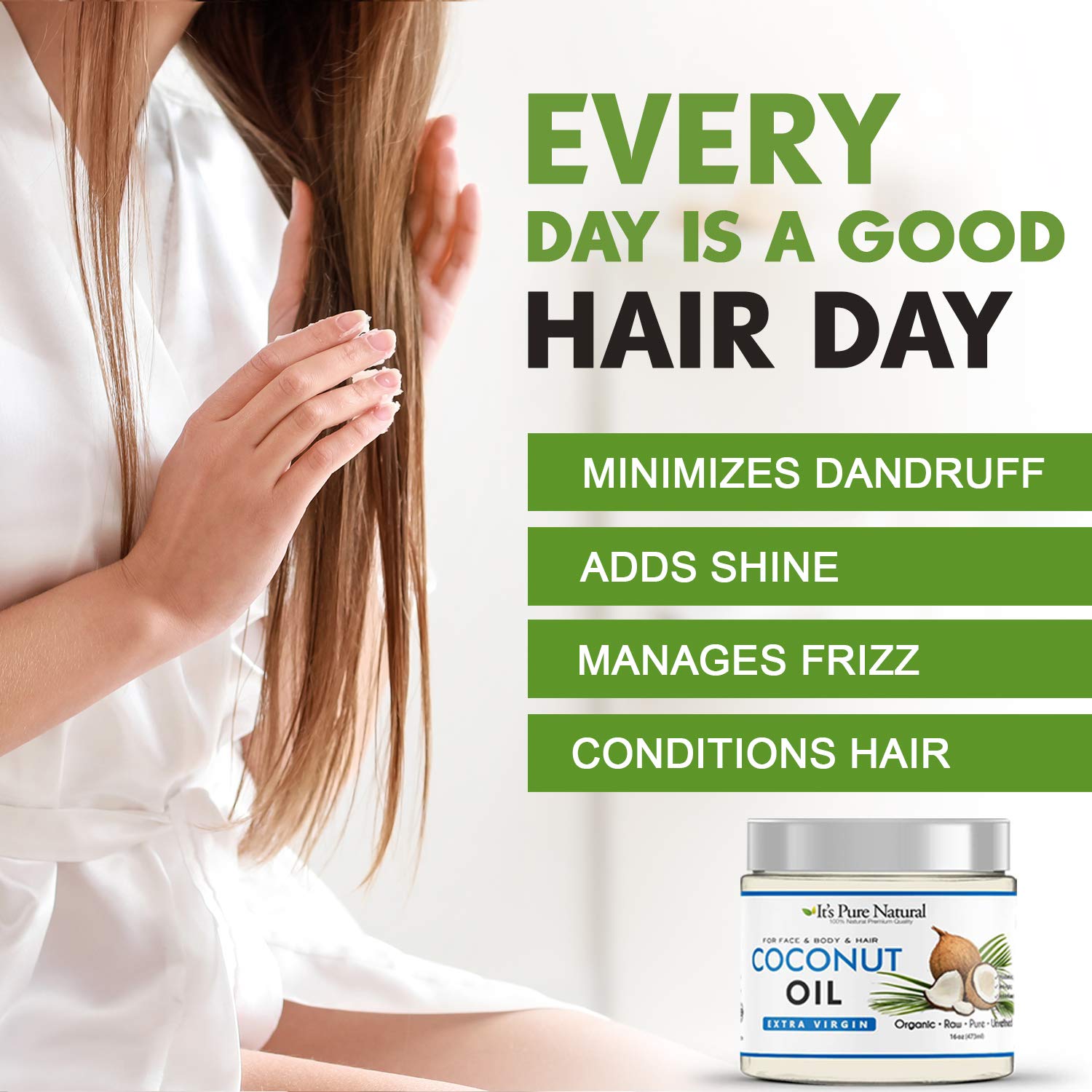 It's Pure Natural Extra Virgin Coconut Oil (16 oz) – Skin, Hair, Cuticles & Massage