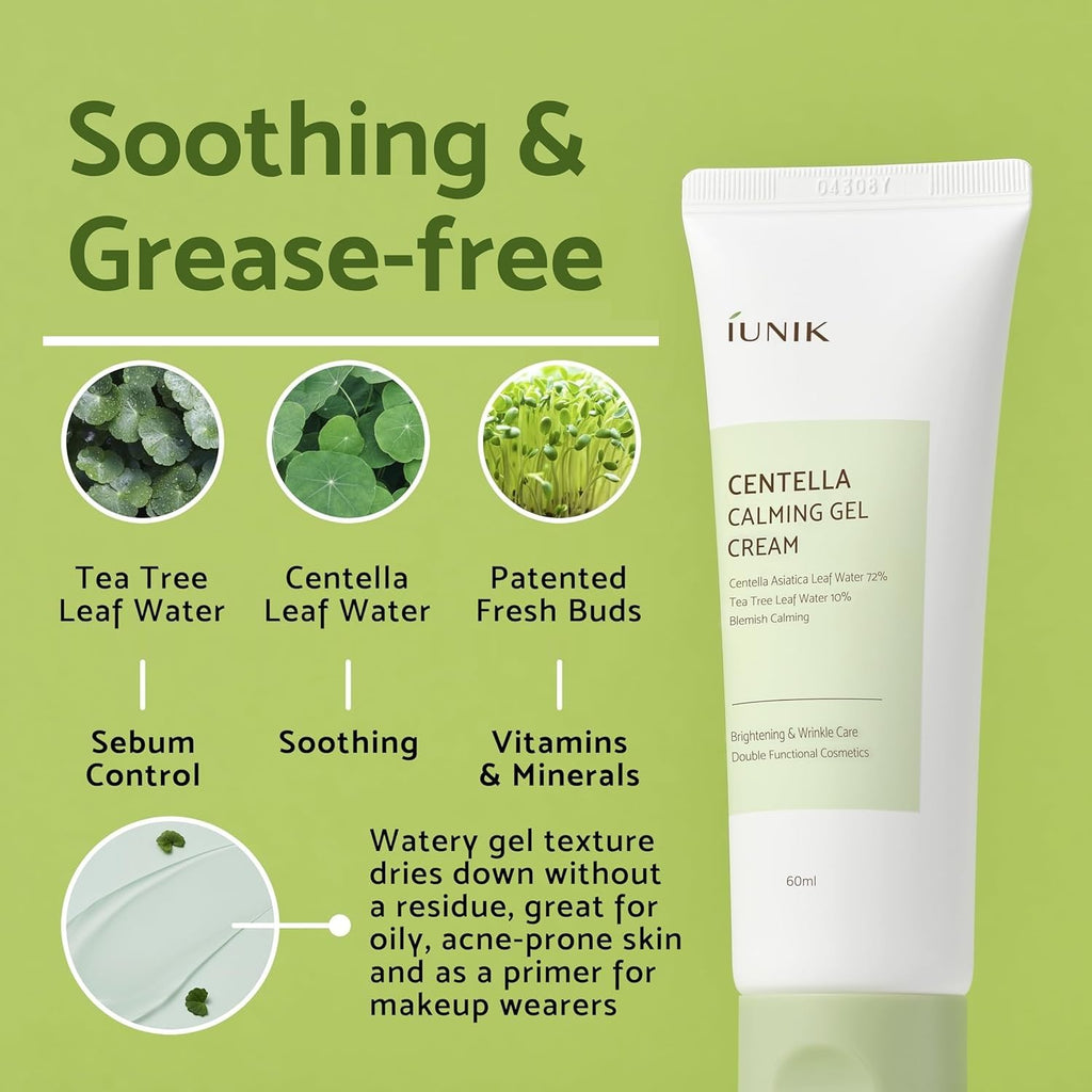 IUNIK Centella Calming Gel Cream – Vegan, Non-Sticky Moisturizer for Sensitive, Oily Skin