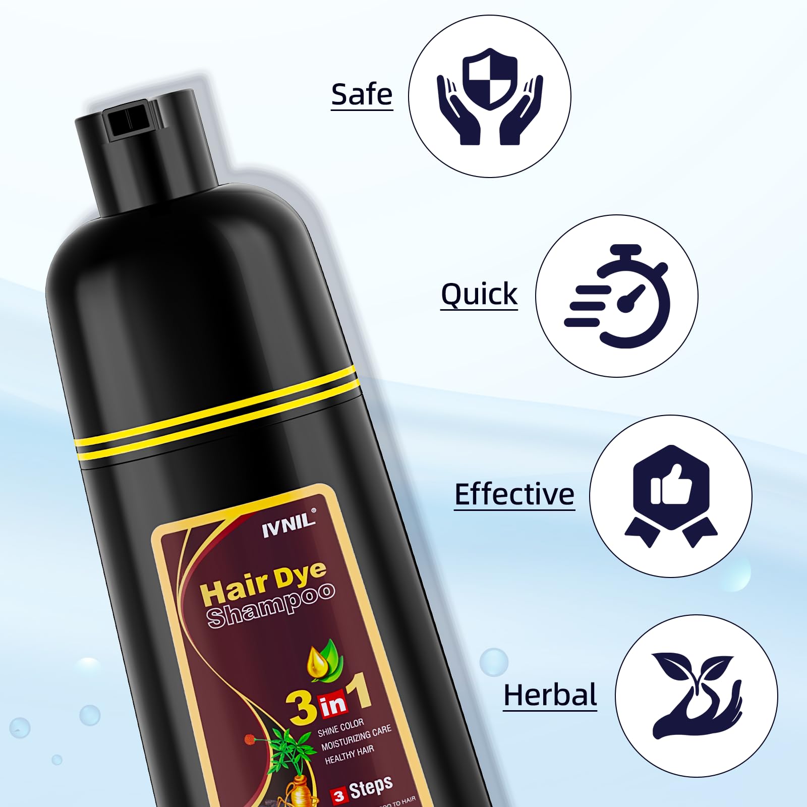 Ivnil Brown Hair Dye Shampoo: 3-in-1 Gray Coverage for Men and Women