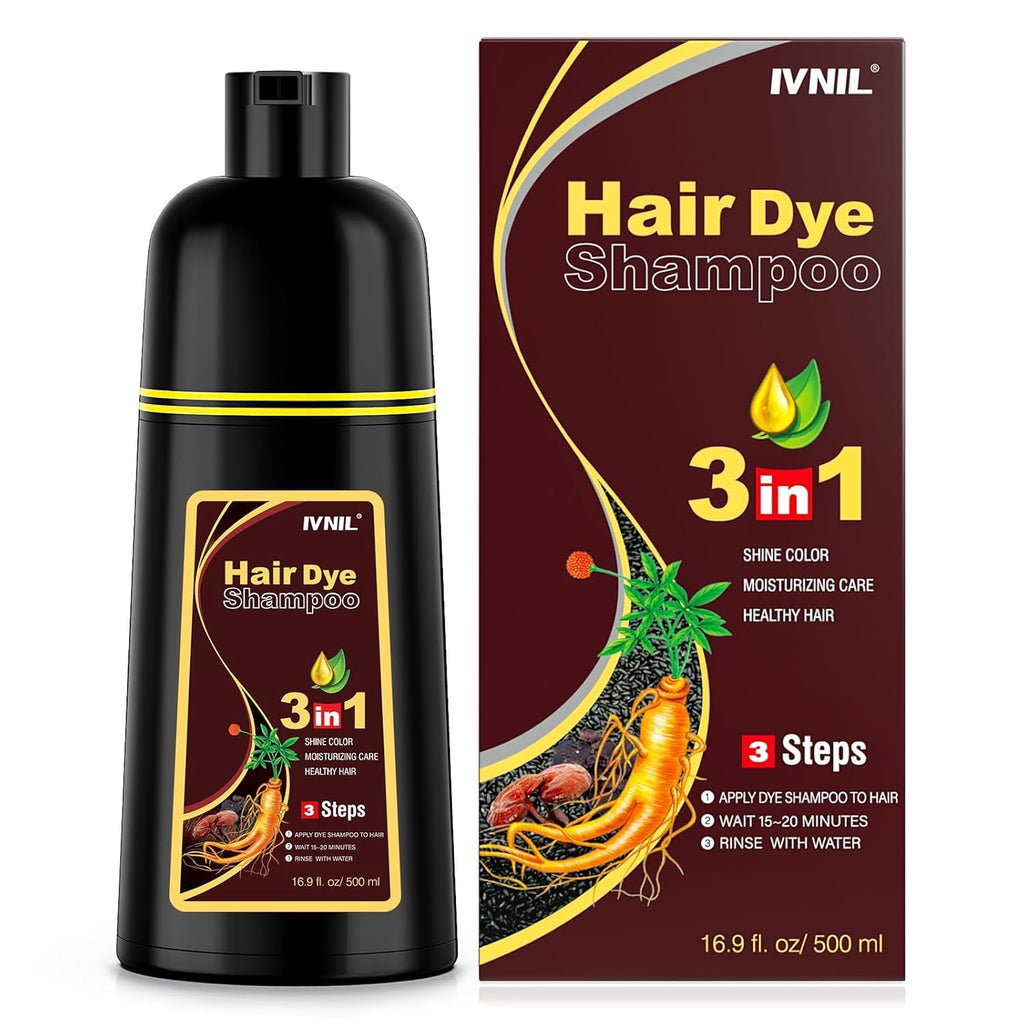 Ivnil Brown Hair Dye Shampoo: 3-in-1 Gray Coverage for Men and Women