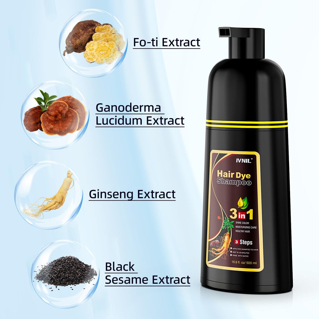 Ivnil Brown Hair Dye Shampoo: 3-in-1 Gray Coverage for Men and Women