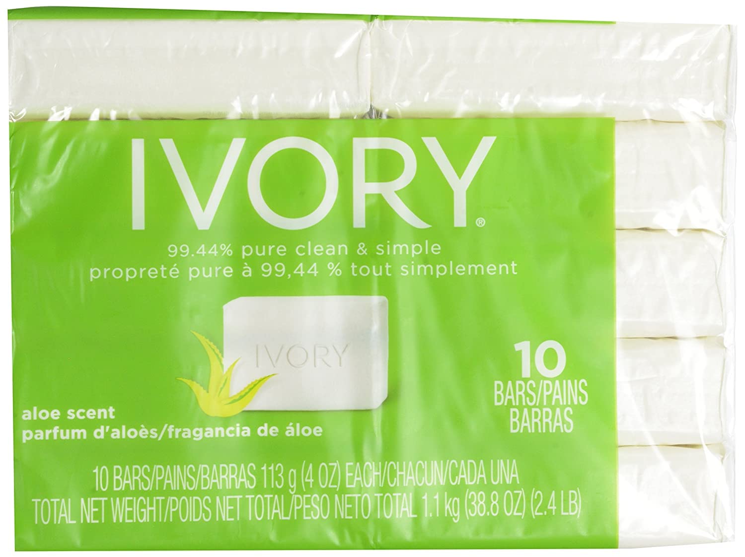 Ivory Aloe Bar Soap — Bath Size, 10 Count (Pack of 2) | Gentle, Pure Cleansing