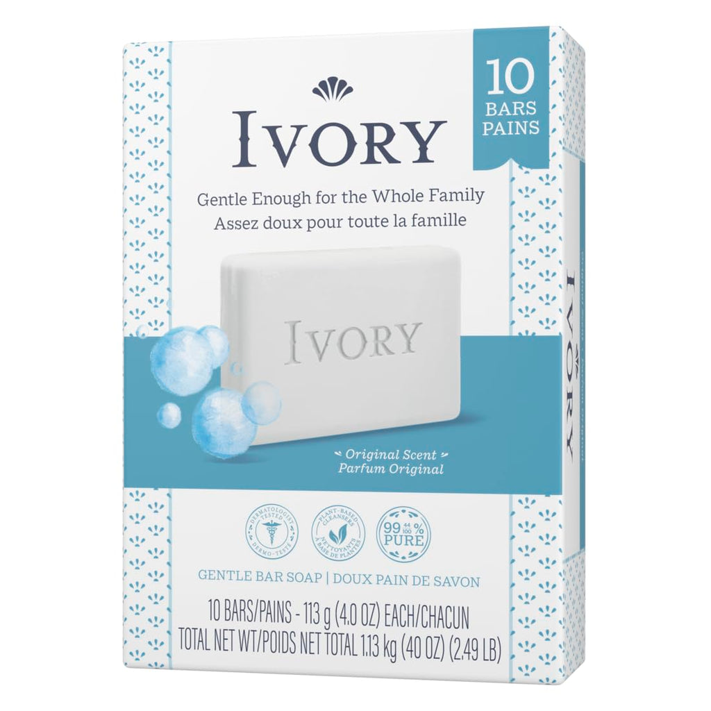 Ivory Original Bar Soap – 20 Bars (4 oz Each) | Pure, Dye-Free Clean for the Whole Family