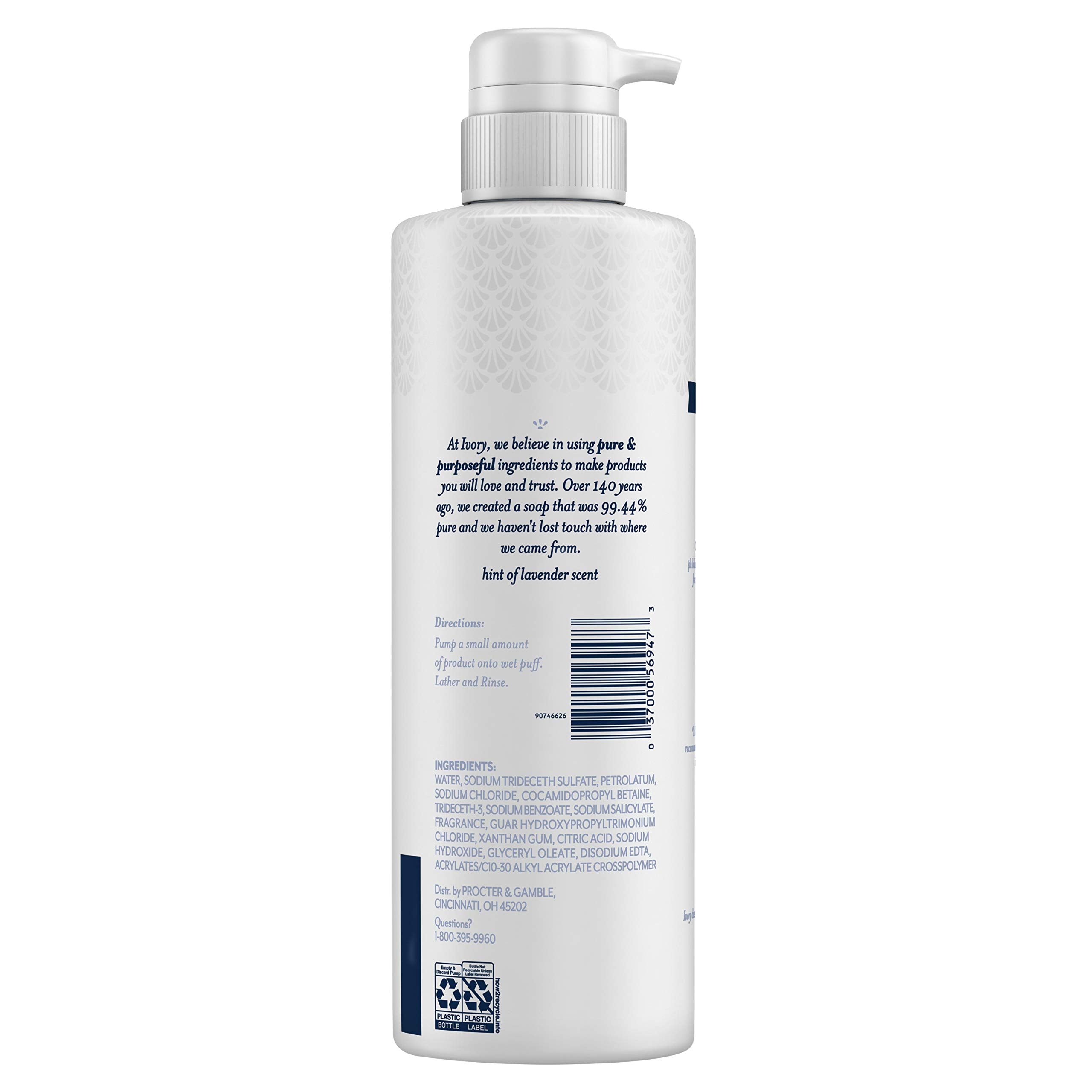 Ivory Sensitive Skin Moisturizing Body Wash with Lavender Scent – 17.9 fl oz x 4 Pack